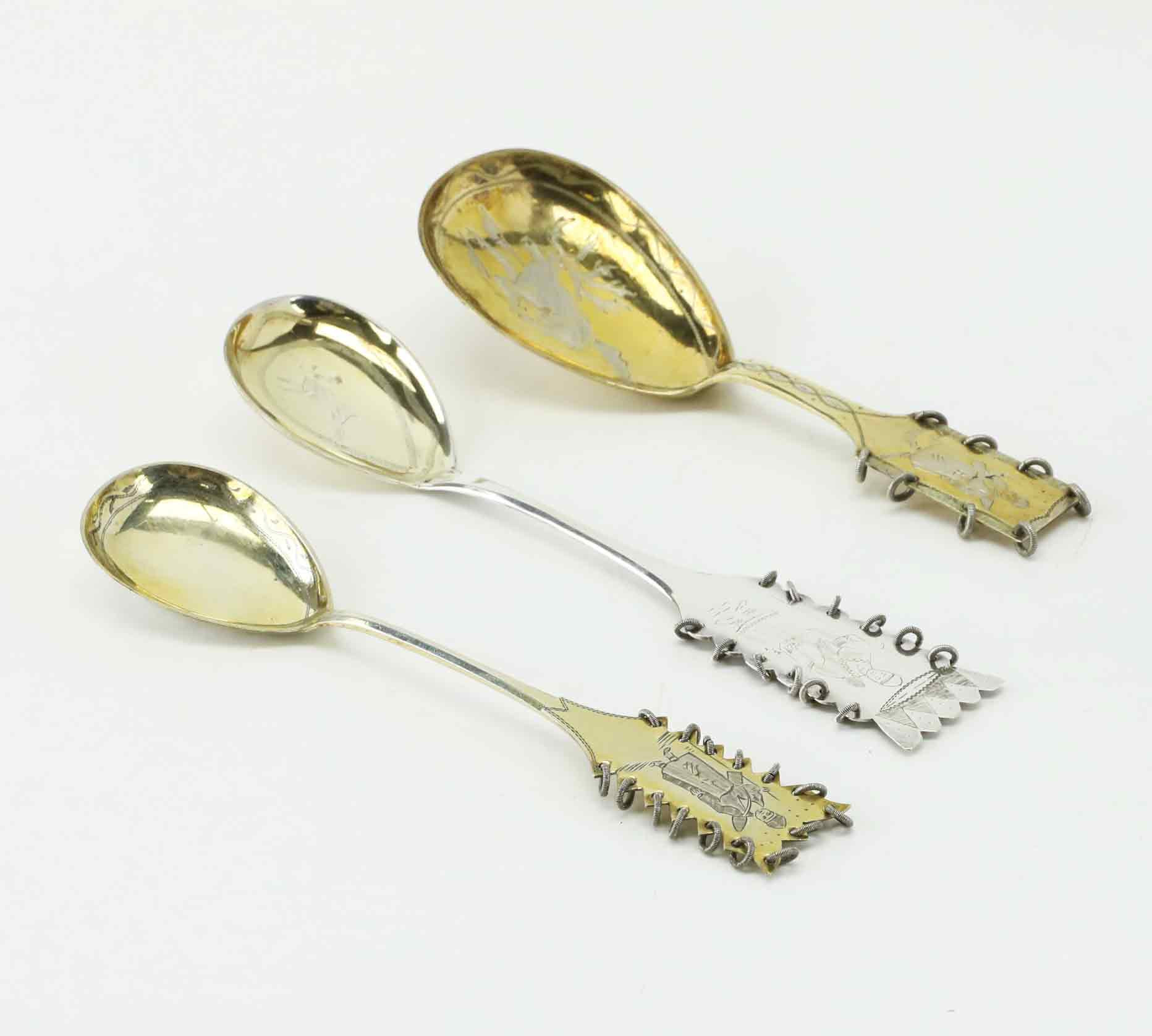 SKEDAR, 3 st, samisk, silver, varav 2 st Gustaf Robert Lindbäck, Nederkalix, 1907-1908.