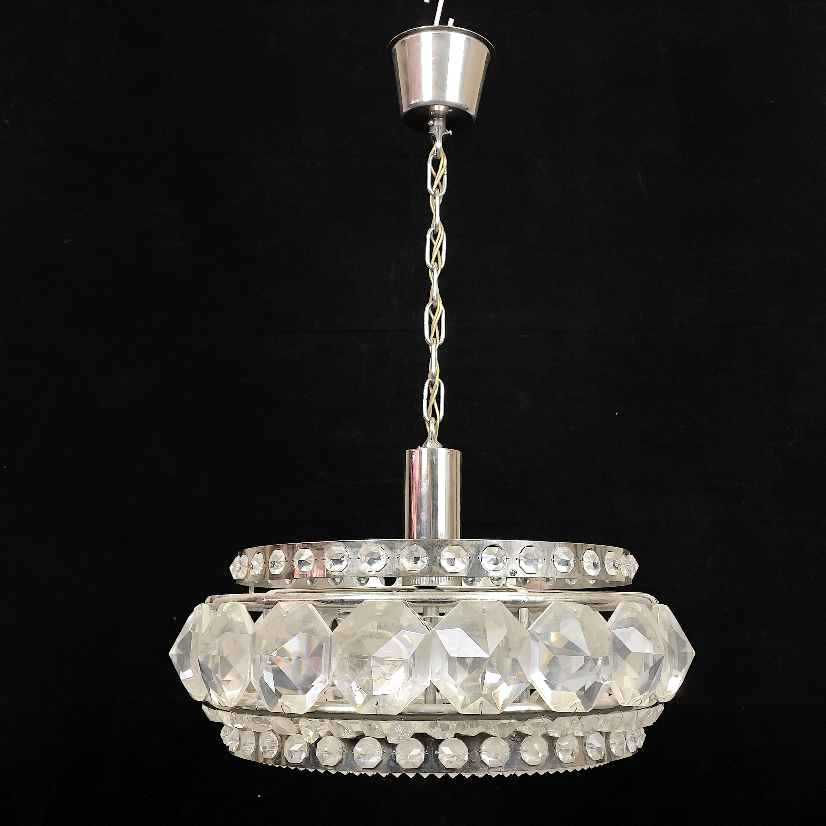 LJUSKRONA, plafond, metall & glas, 1900-talets andra hälft.