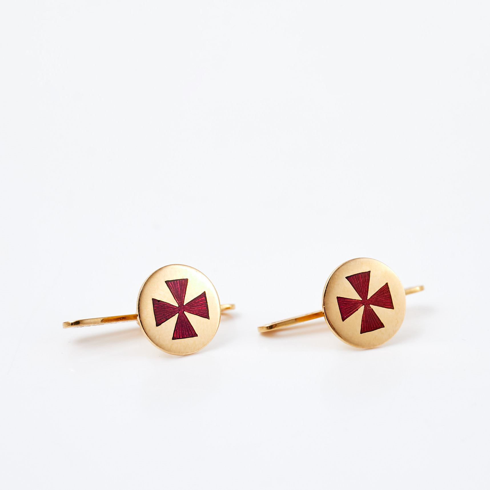 SKJORTKNAPPAR, 18K guld, emaljdekor, frimurare, K&EC, Göteborg 1960.