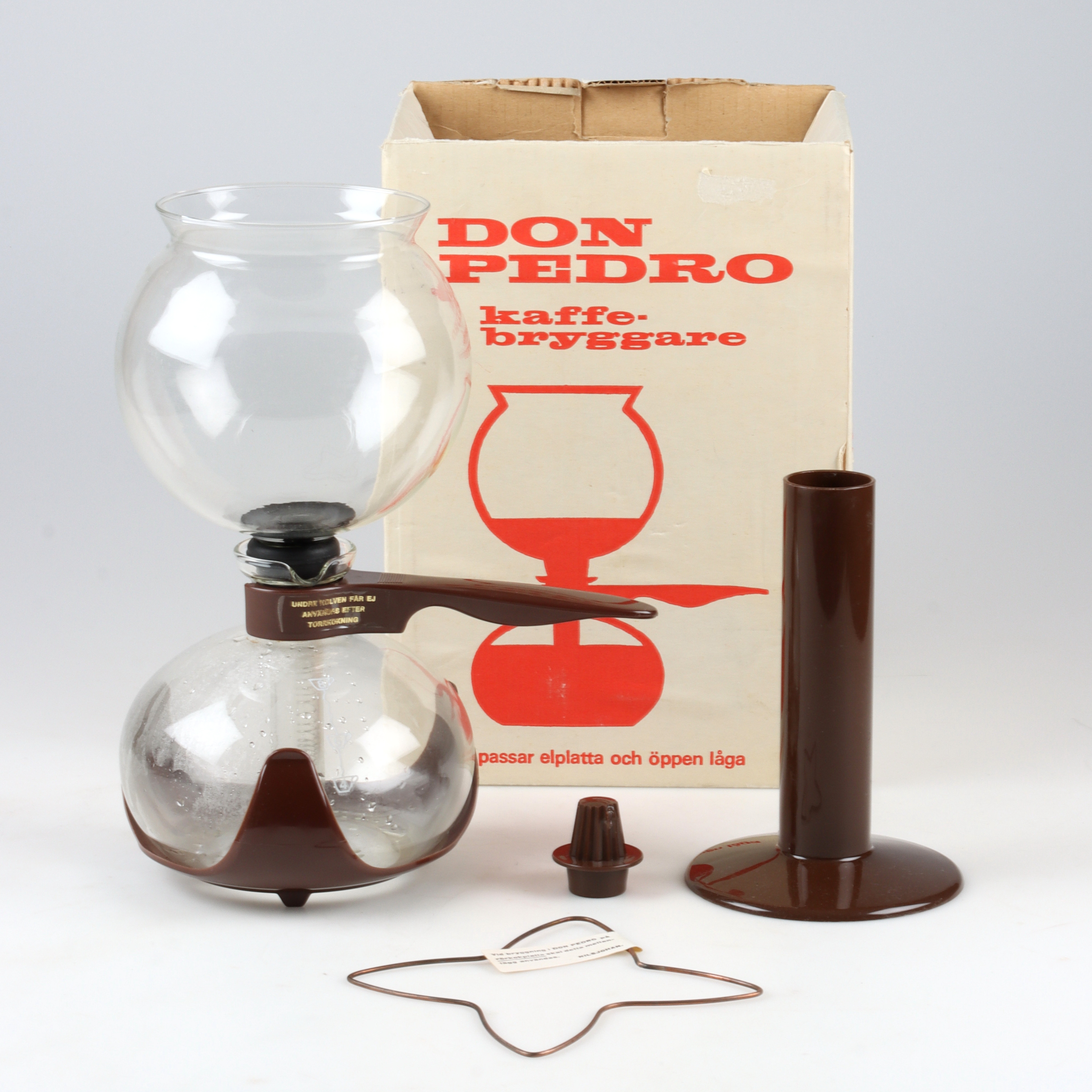 KAFFEBRYGGARE, 2 delar, glas, plast, "Don Pedro", Bodum, 1970-tal.
