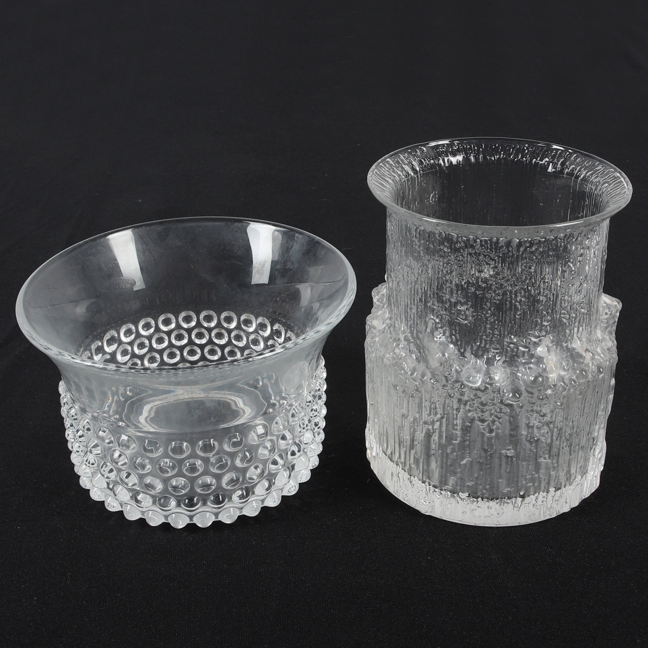 TAPIO WIRKKALA & SARA HOPEA. Vas & skål, 2 st, glas, "Arnica" & "Krokus"/"Näppylä", Iittala, Finland.