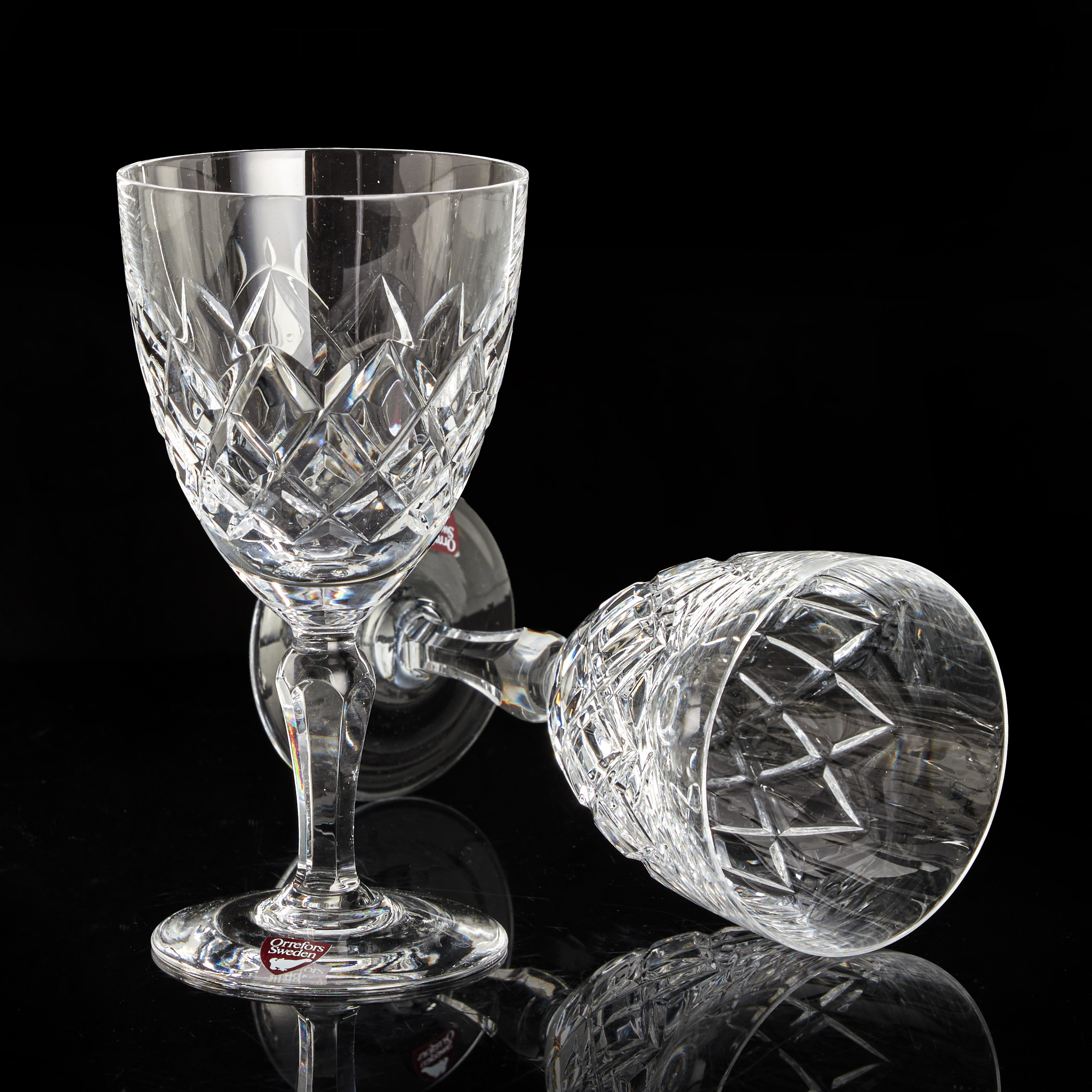 VINGLAS, 13 st, "Karolina", Orrefors. slipat klarglas.