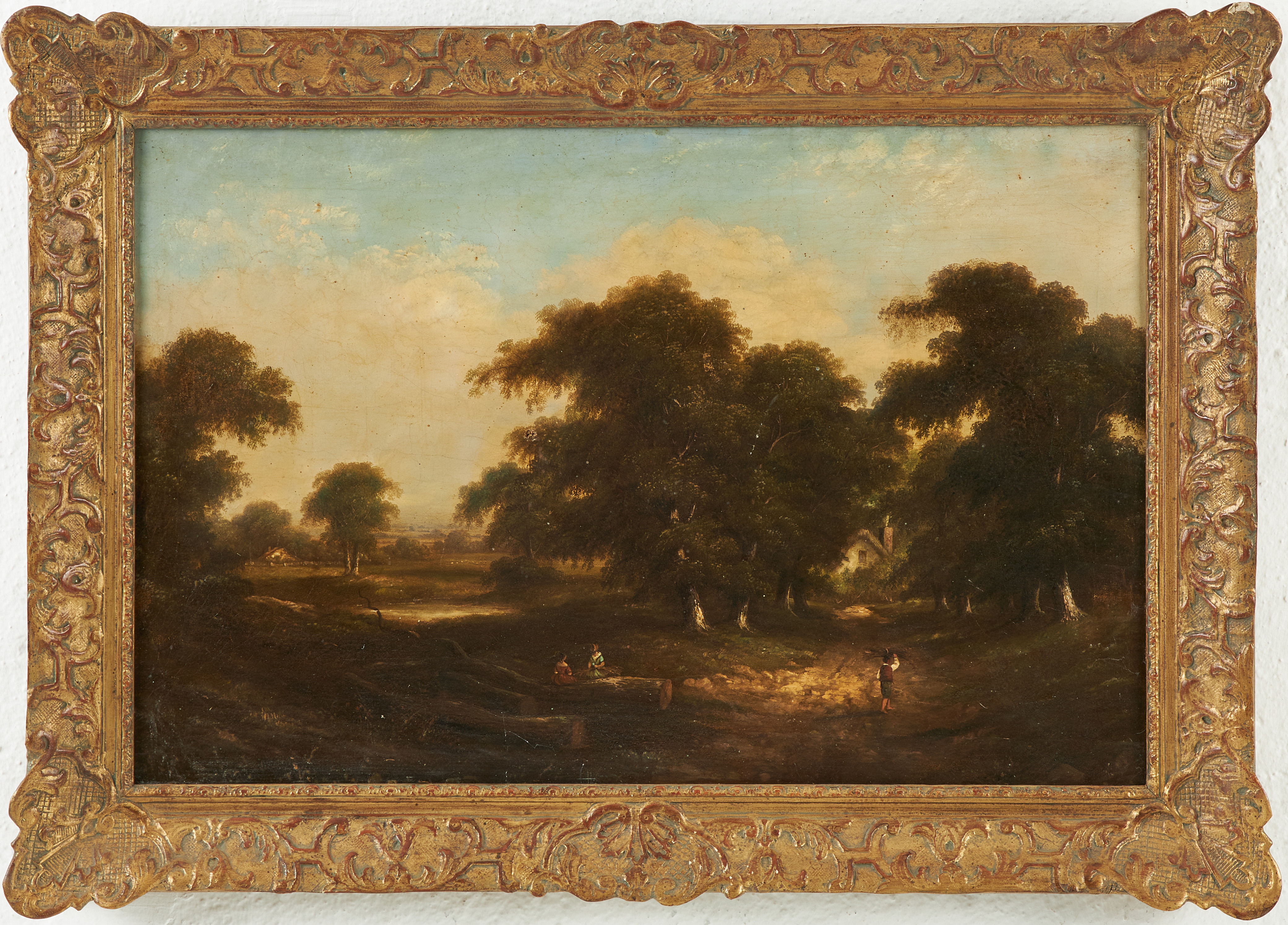 OKÄND KONSTNÄR, England, 1800-tal, landskap med vandrare på väg, oljemålning på duk.