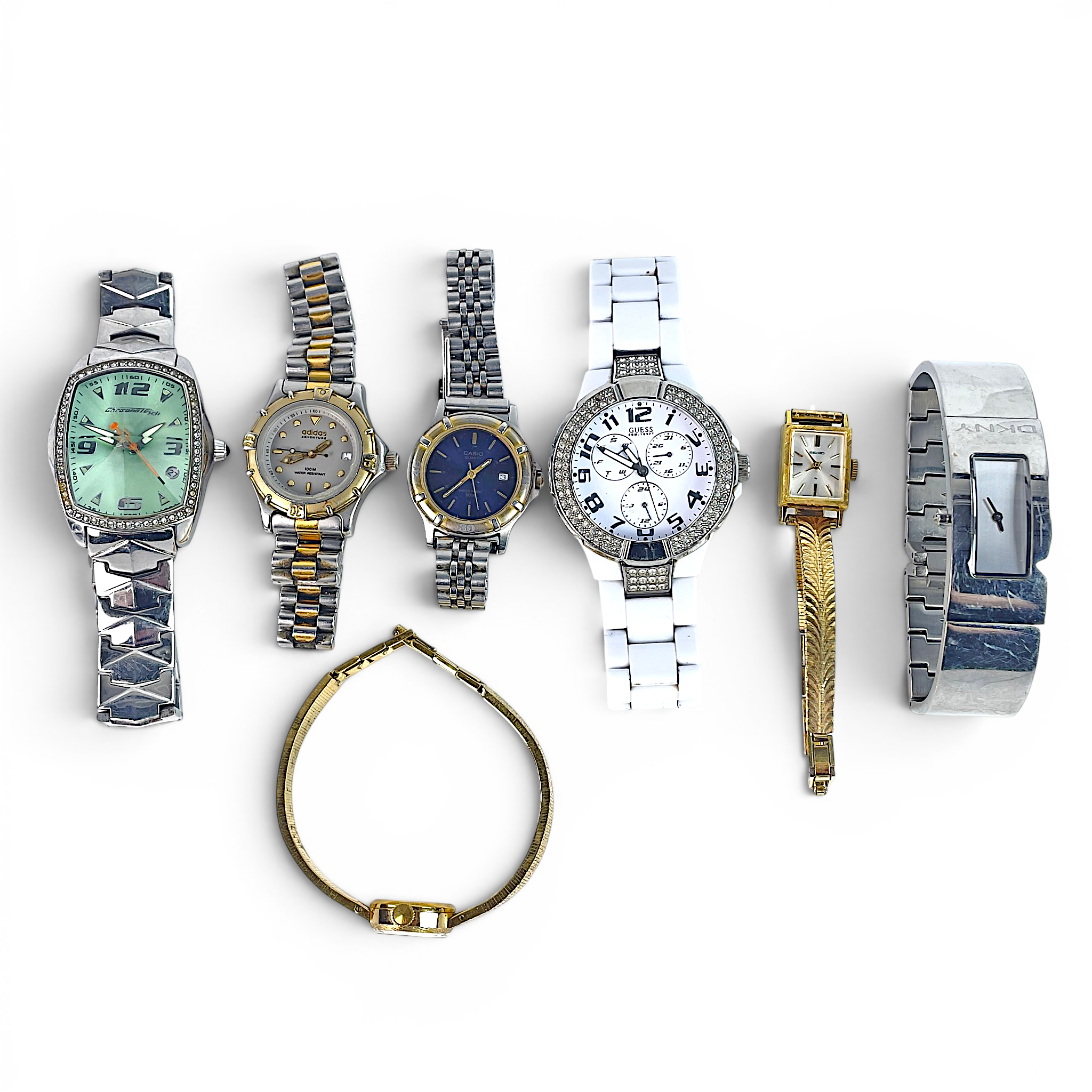 PARTI ARMBANDSUR, 7 st. Seiko, Adidas, Chronotech m.fl. manuella/quartz, 1900/2000-tal.
