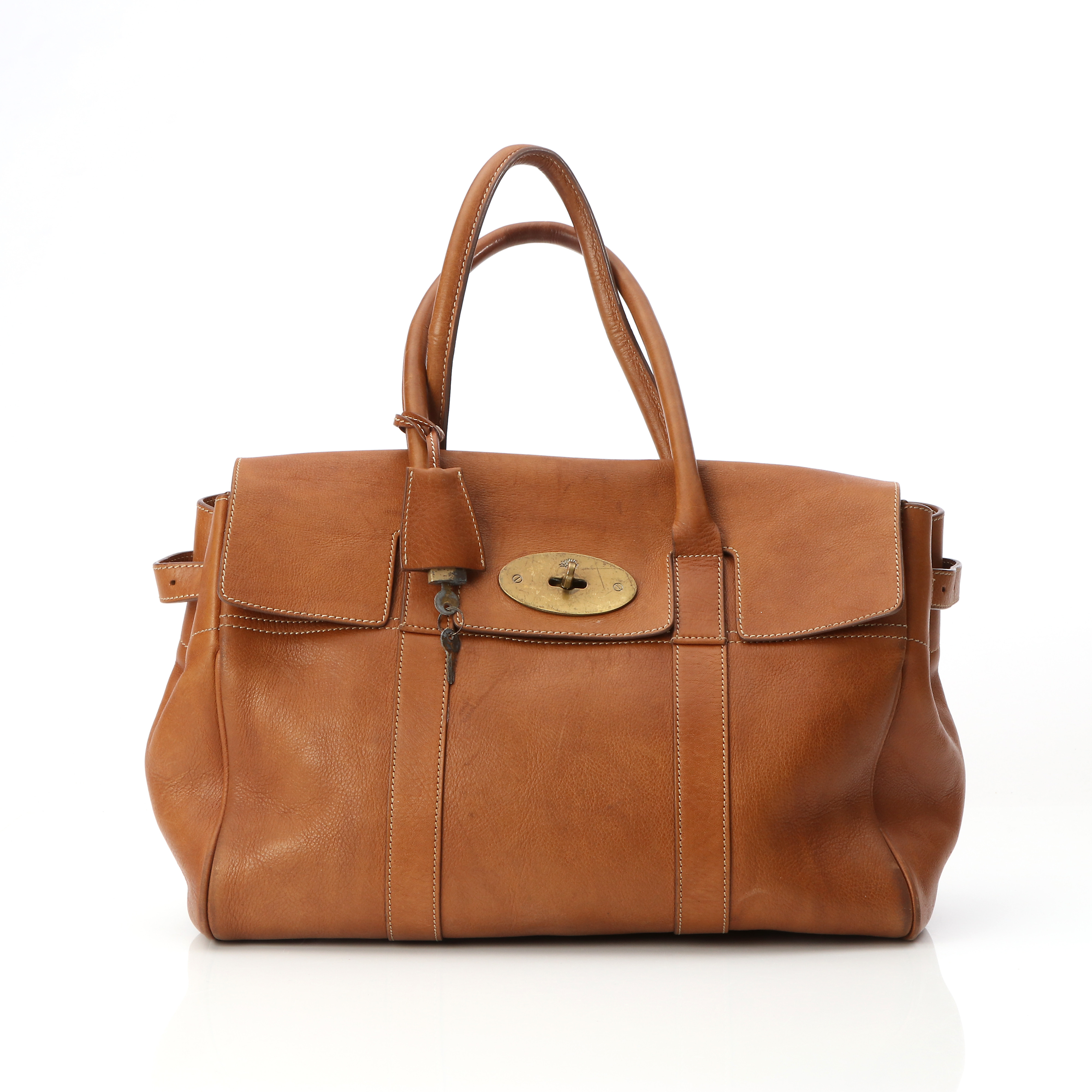 MULBERRY, VÄSKA "BAYSWATER". Naturfärgat läder med mässingsfärgade beslag.