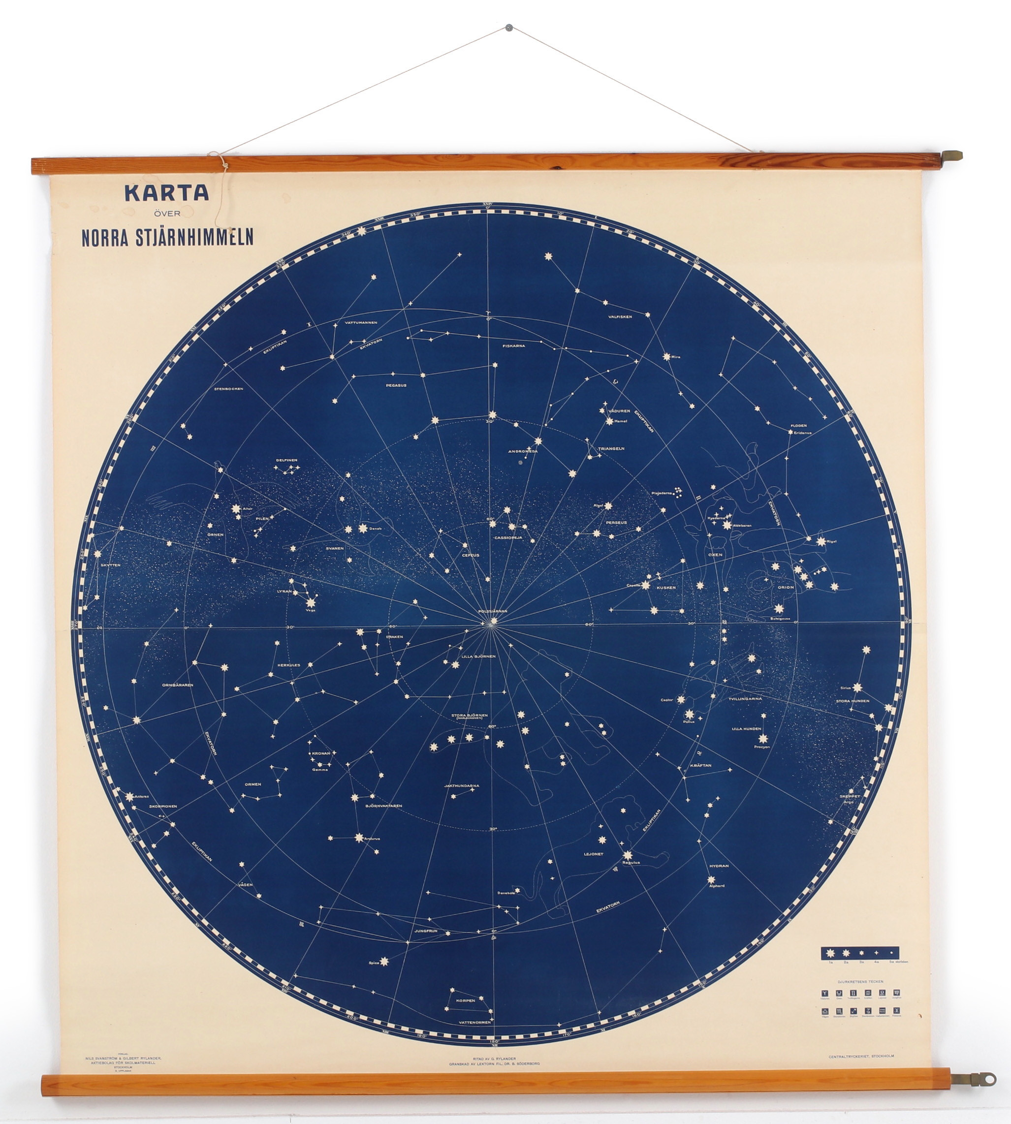SKOLKARTA, "Karta över Norra Stjärnhimmeln", Nils Svanström & Gilbert Rylander Förlag, 1900-talets första hälft.