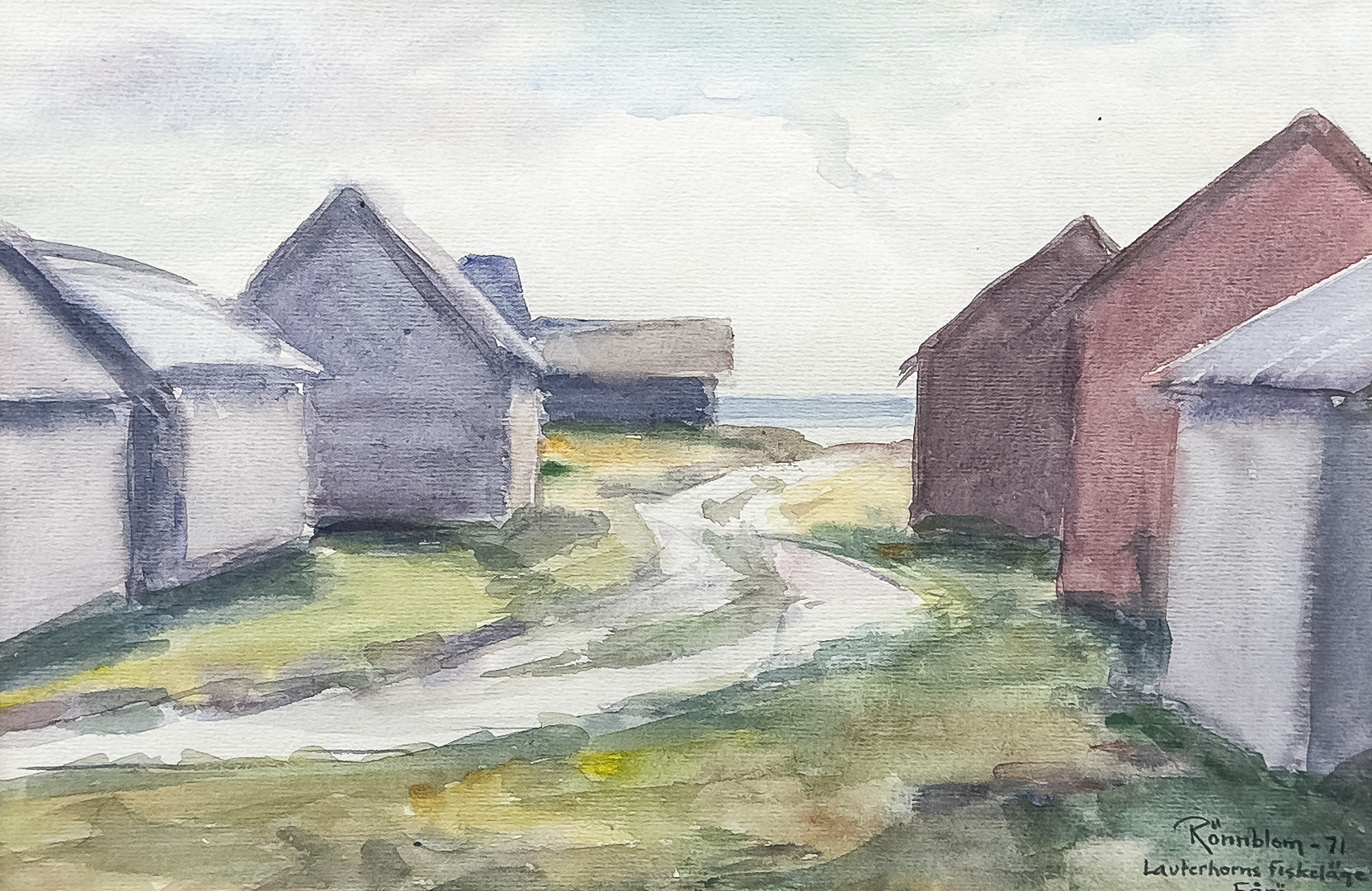 FOLKE RÖNNBLOM. AKVARELL, "Lauterhorns fiskeläge Fårö", signerad, daterad-71.