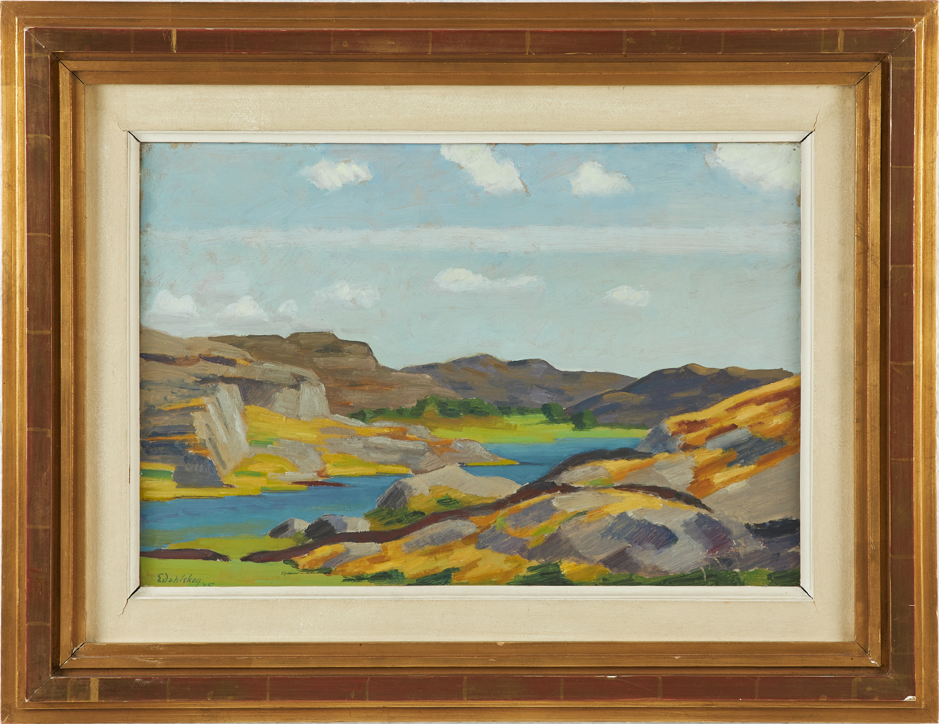 EWALD DAHLSKOG. Landskapsmotiv, olja på pannå, signerad och daterad -45.