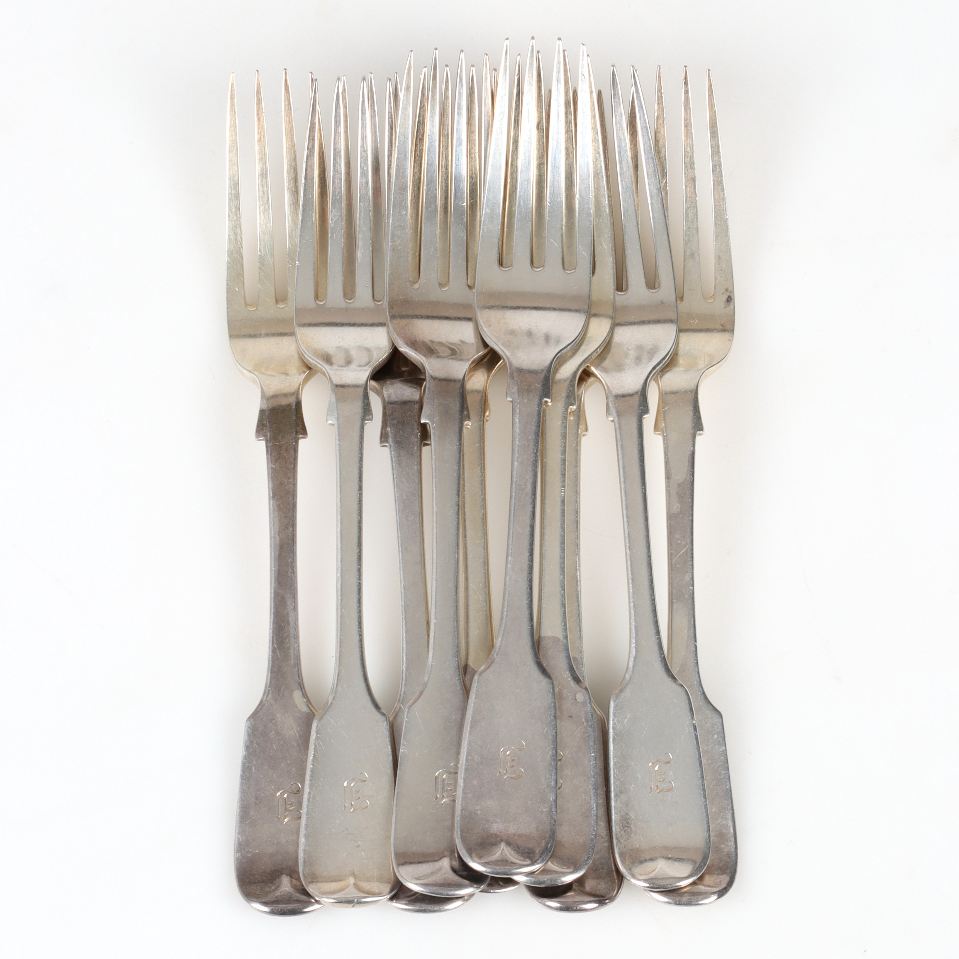 GAFFLAR, 10 st, silver, Samuel Haynes & Dudley Carter, 1800-talets mitt.