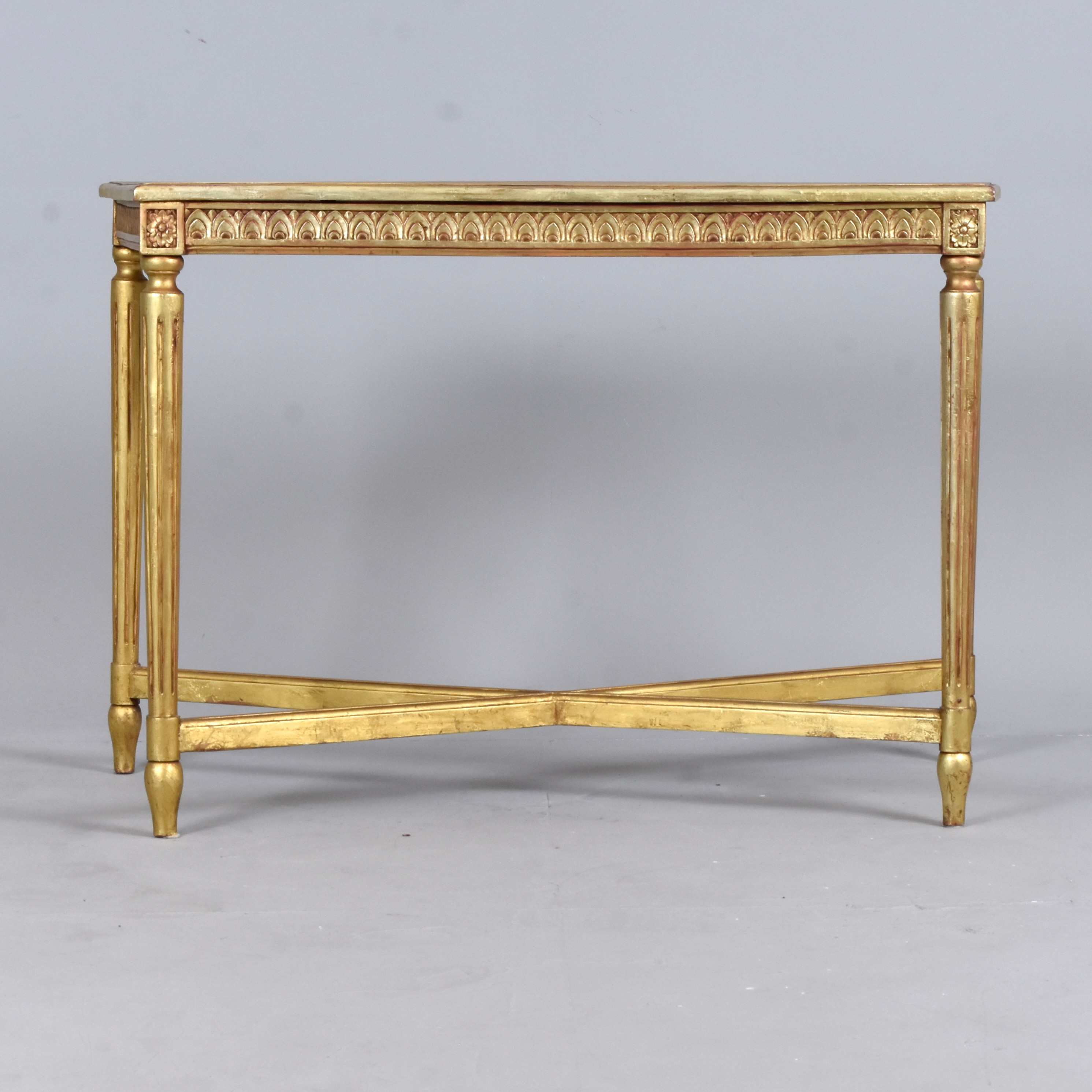 KONSOLBORD, skuret och bronserat trä.