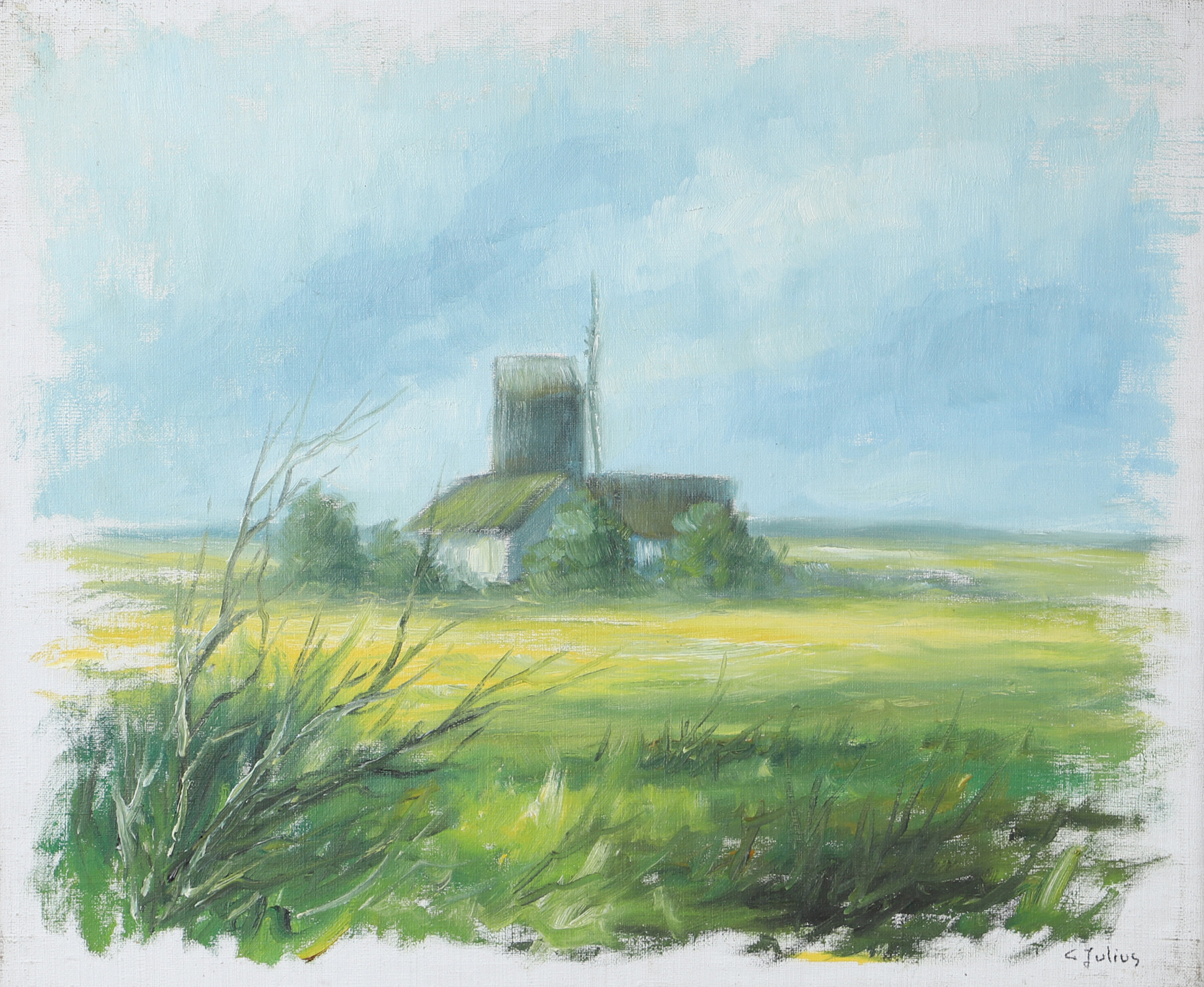 CARL JULIUS. "Eftermiddagssol", olja på duk, signerad C. Julius.