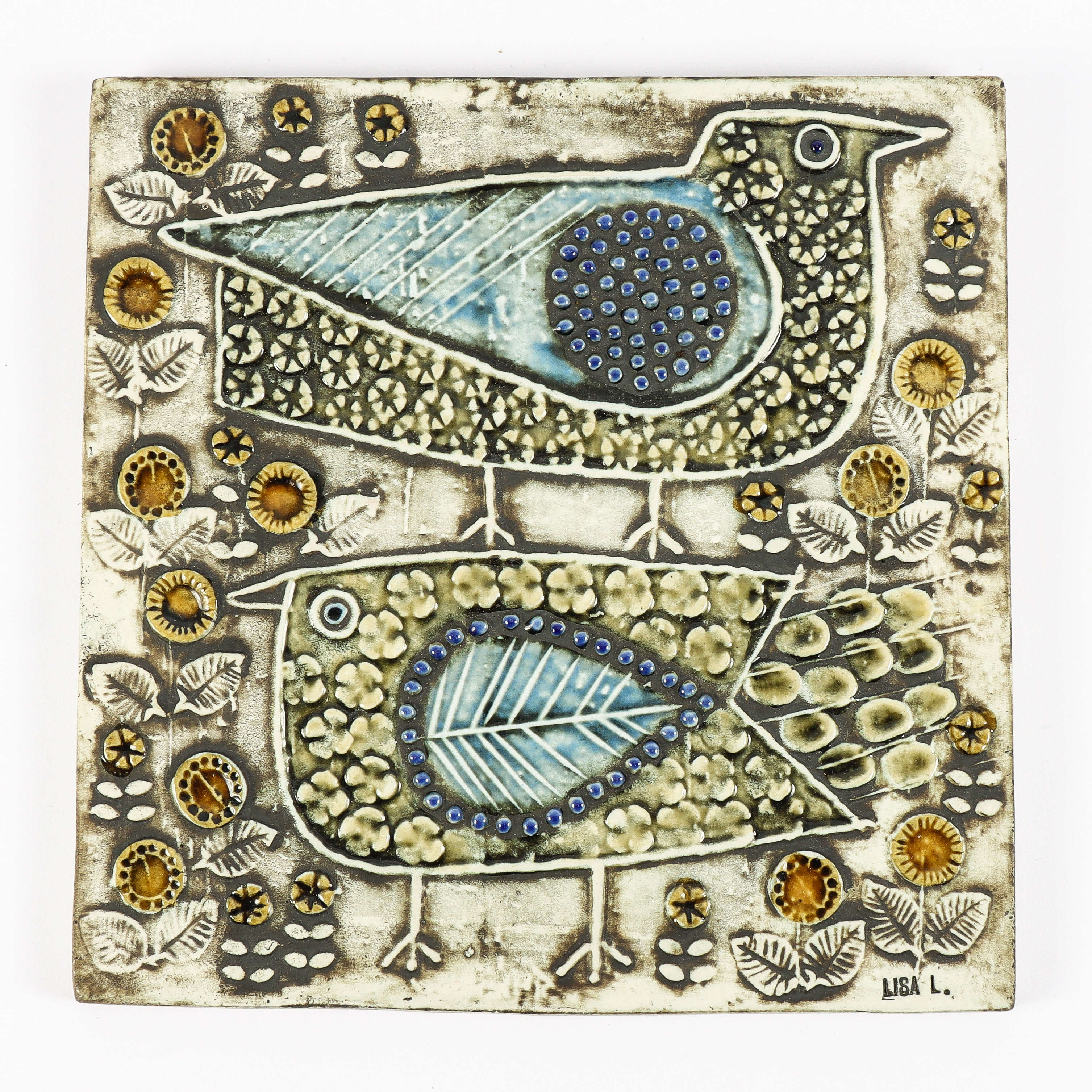 LISA LARSON. Väggrelief med fåglar, ur Unikserien, Gustavsberg.