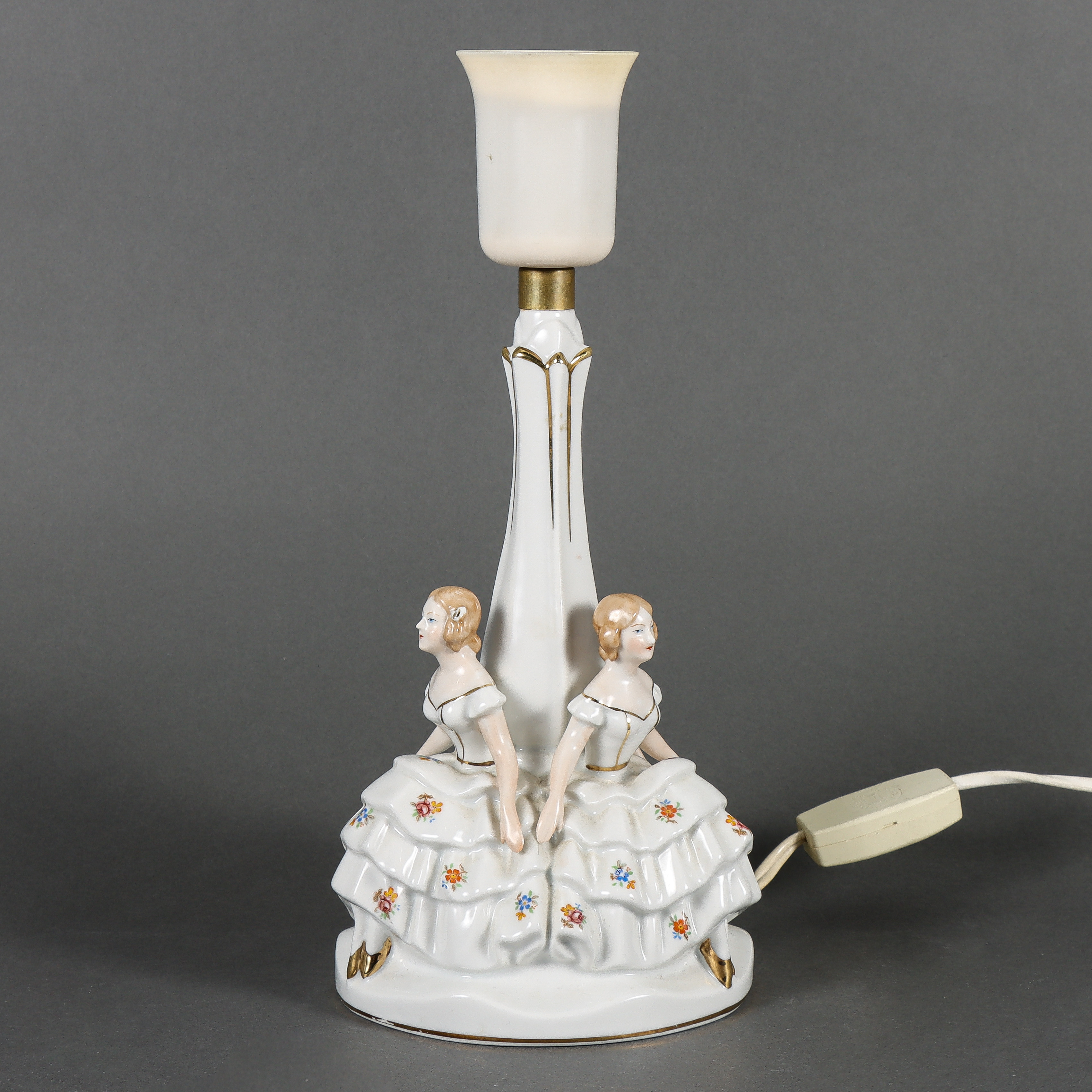 LAMPFOT porslin, med kvinnofigurer, Gerold & Co Tettau.