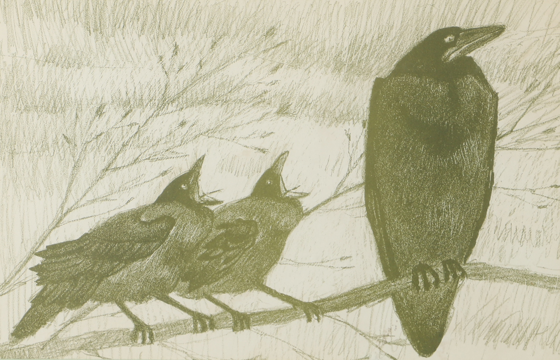 ERNST NORLIND. EFTER. Fåglar på kvist, inramat tryck.