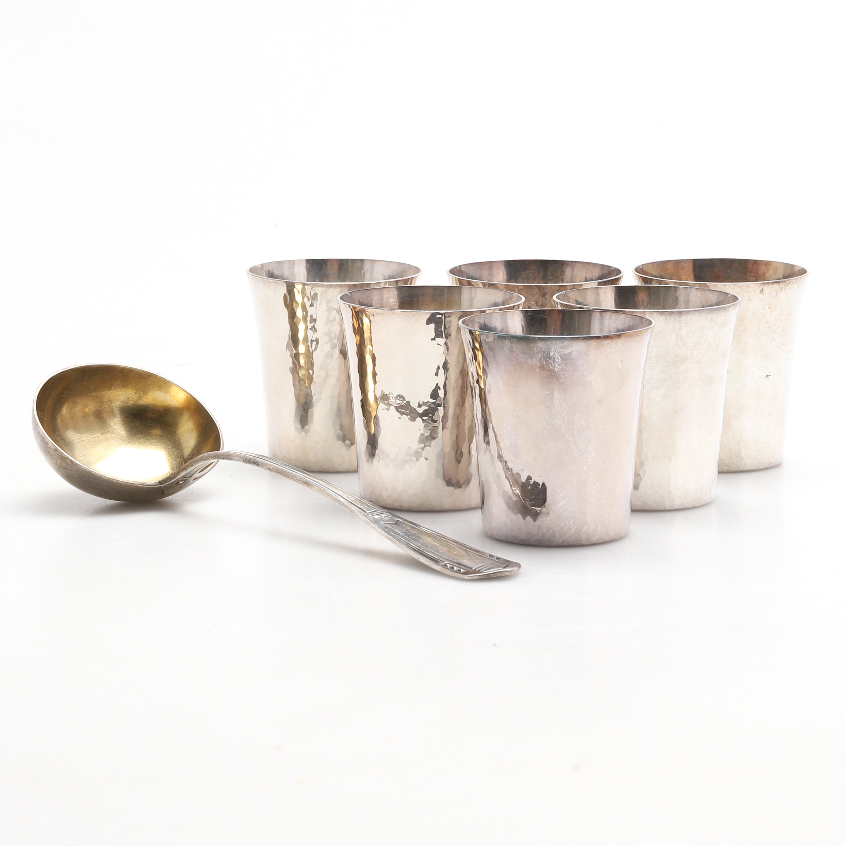 BÄGARE. silver, 6 st, Mema, 1978. Lidköping samt såssked utländsk stämpel. Vikt ca 447 gram.