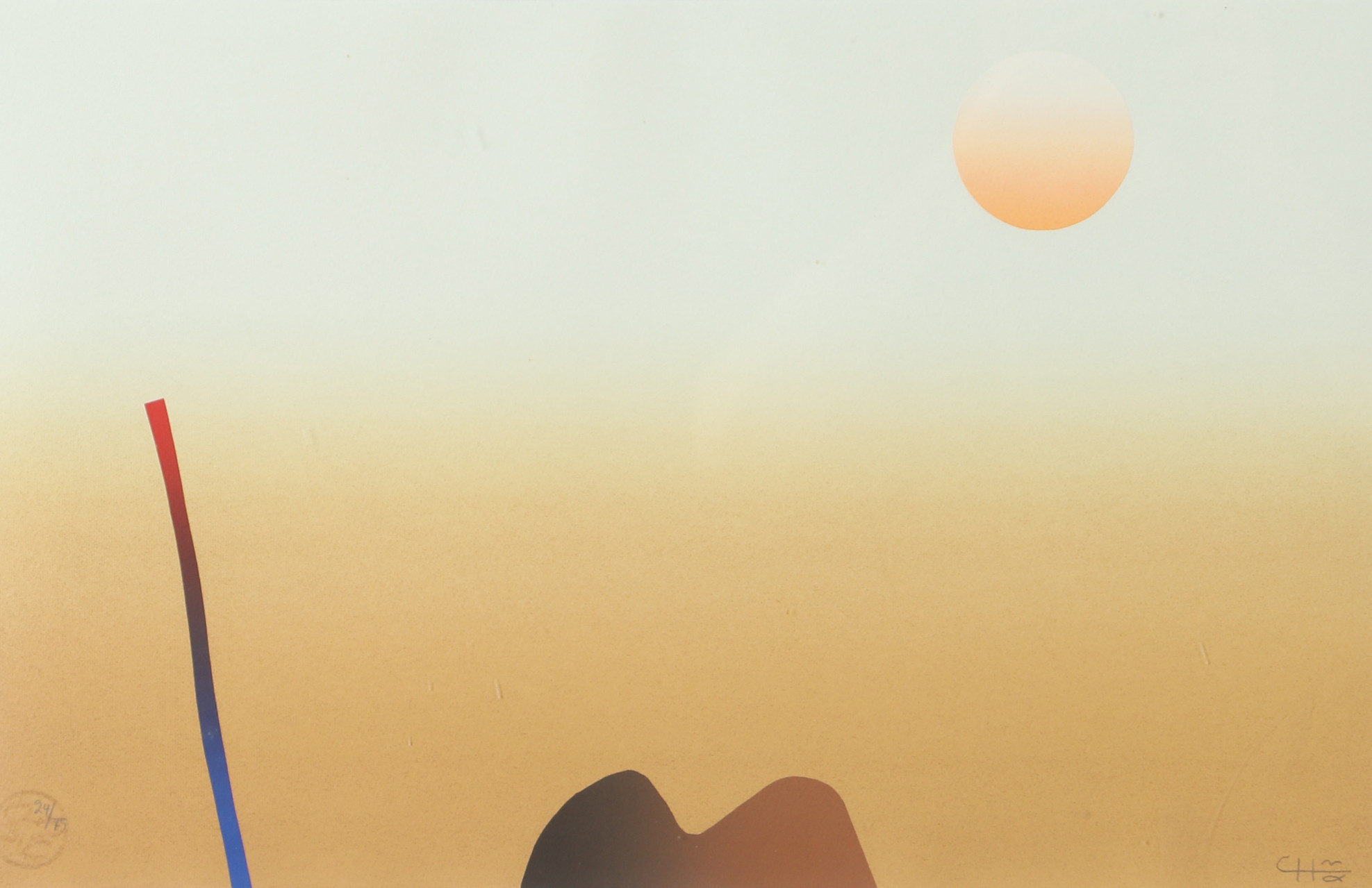 CURT HILLFON. Sol över öken, färglitografi, signerad C.H.