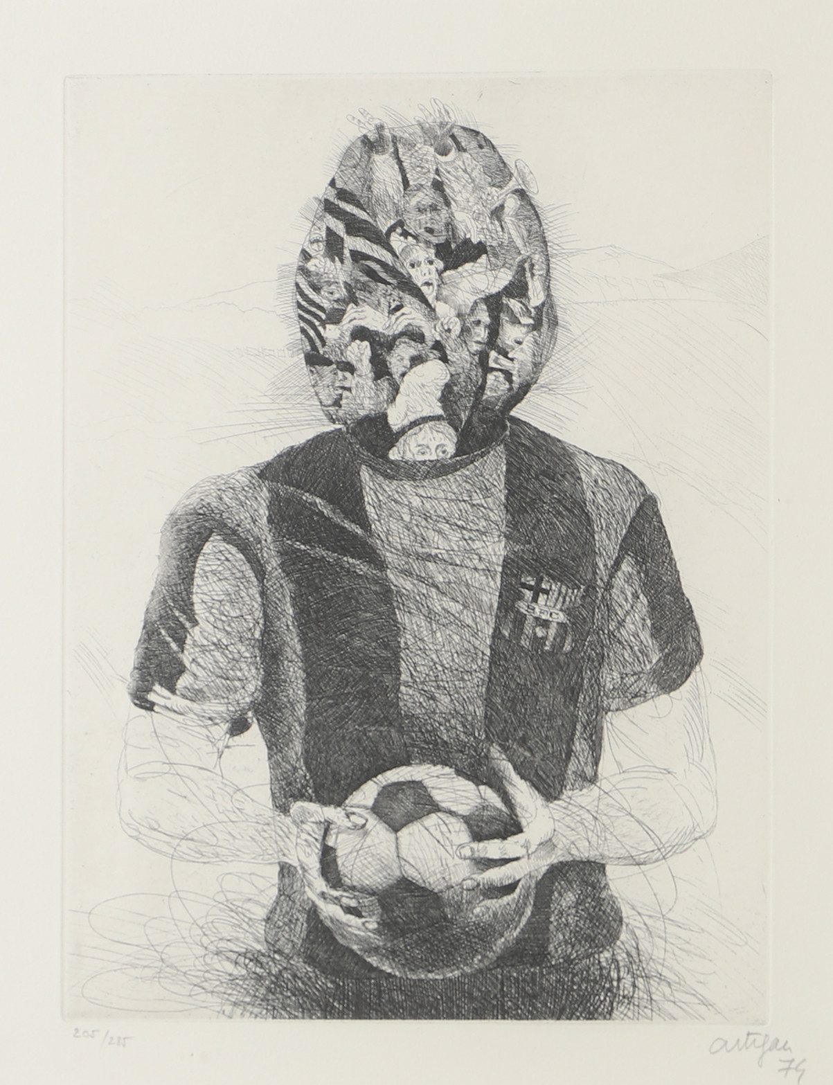 FRANCISCO ARTIGAU. Fotbollsspelare, etsning, signerad -79.