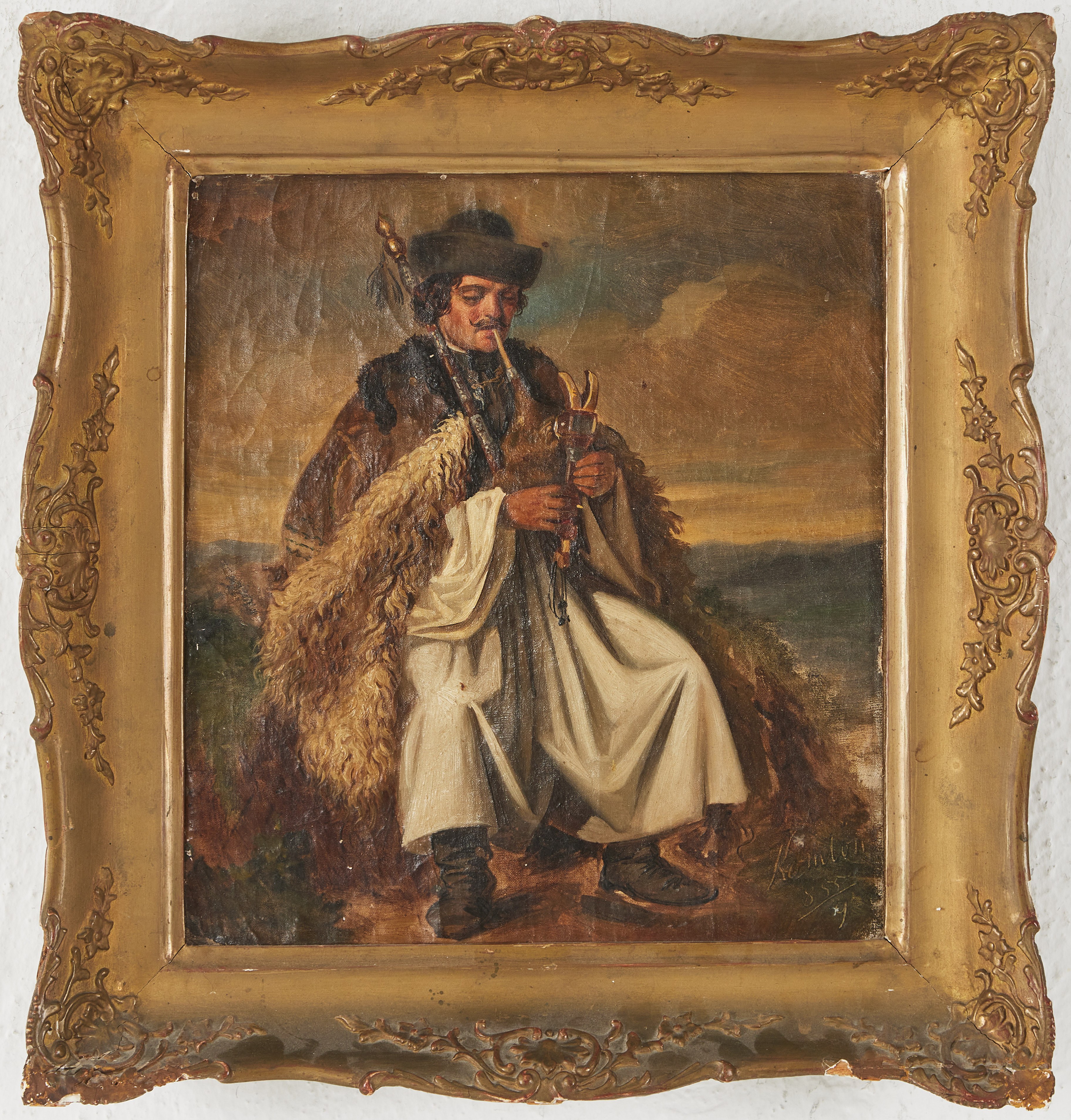 OIDENTIFIERAD KONSTNÄR. Man med säckpipa, olja på duk, signerad, 1800-talets mitt.