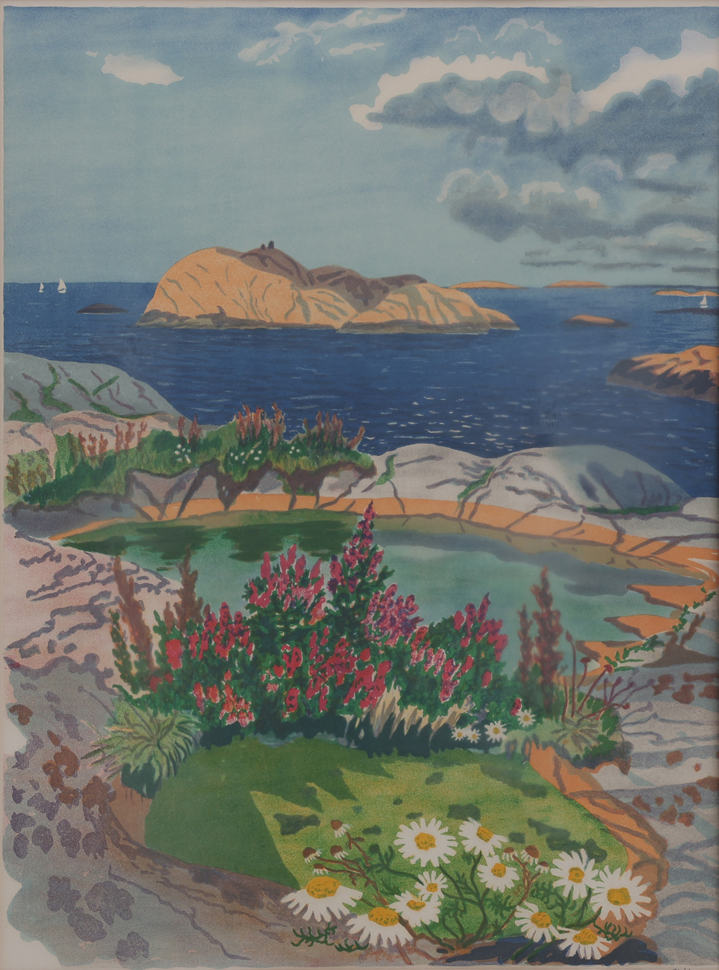 MONA HUSS WALLIN 1944-. LITOGRAFI, "BALDERSBRÅ OCH FACKELBLOMSTER", SIGNERAD OCH NUMRERAD 175/460.