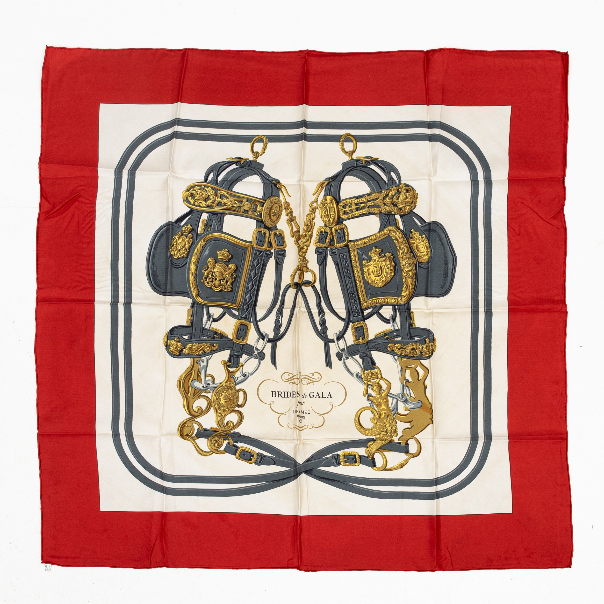 HERMÈS. Scarf, siden, " Brides de Gala", formgiven av Hugo Grygkar, 1957, Paris, Frankrike.