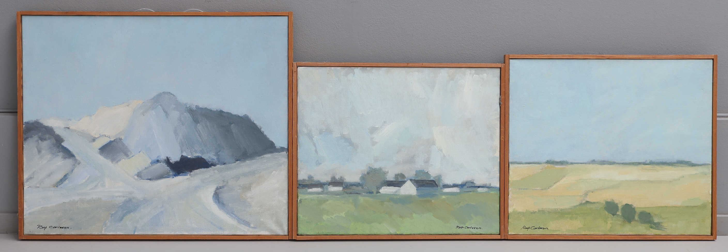 ROLF CARLSSON. OLJA PÅ DUK, TRE MÅLNINGAR, SIGNERADE.