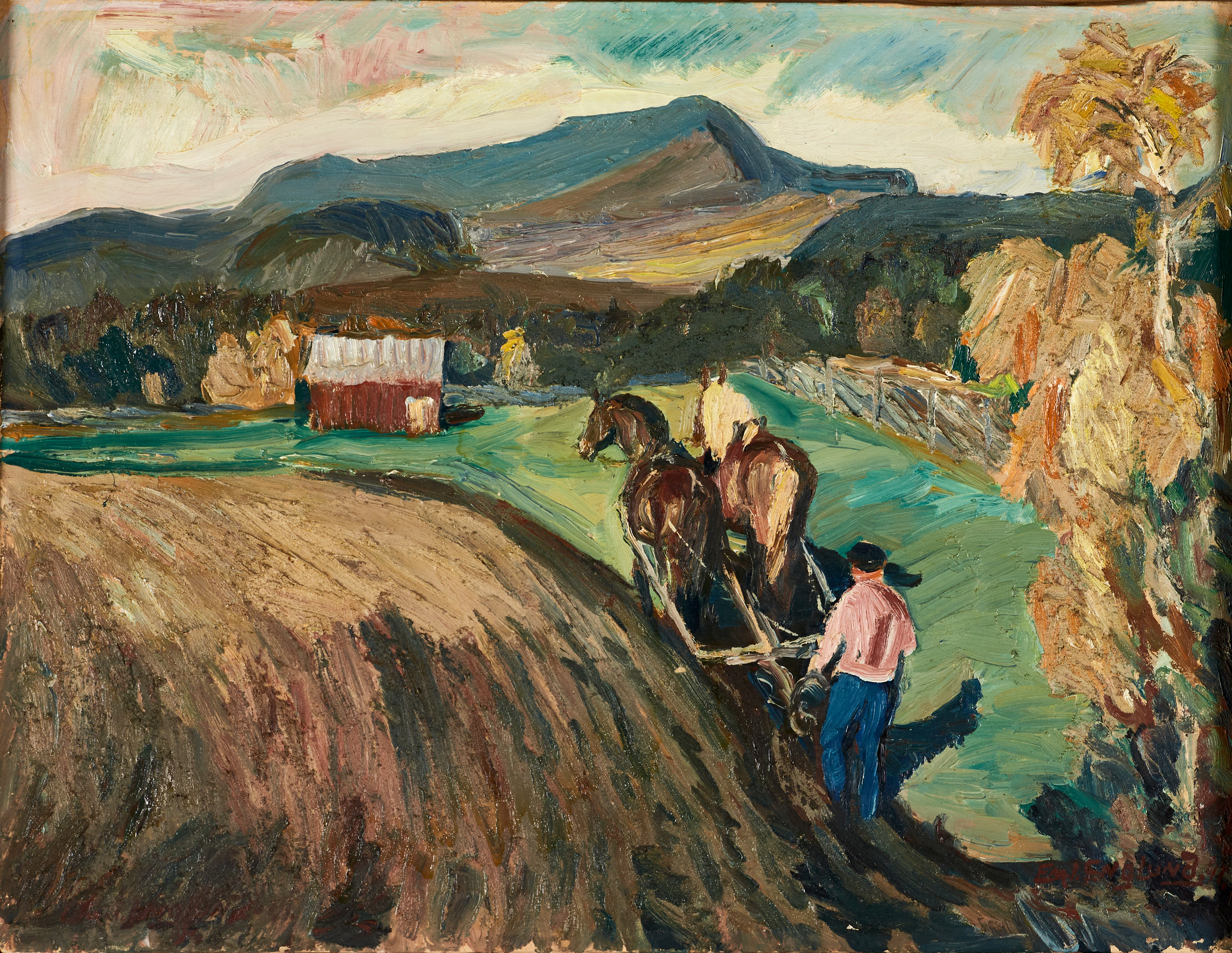 EMANUEL ENGLUND (1899 i Säbrå församling, Ångermanland - 1967 i Frösö församling), Åkerarbete, signerad.