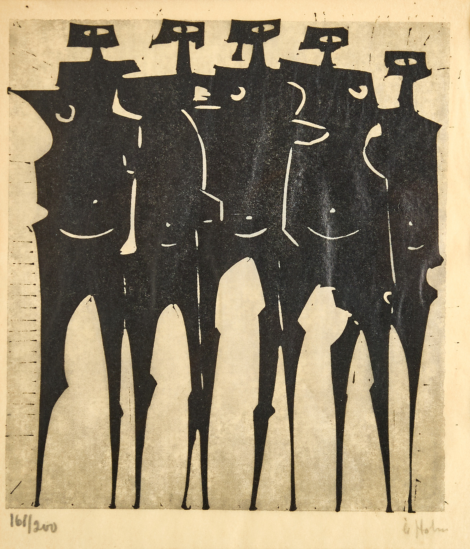 ÅKE HOLM, 4 dlr, signerade, glaserad stengods och träsnitt.