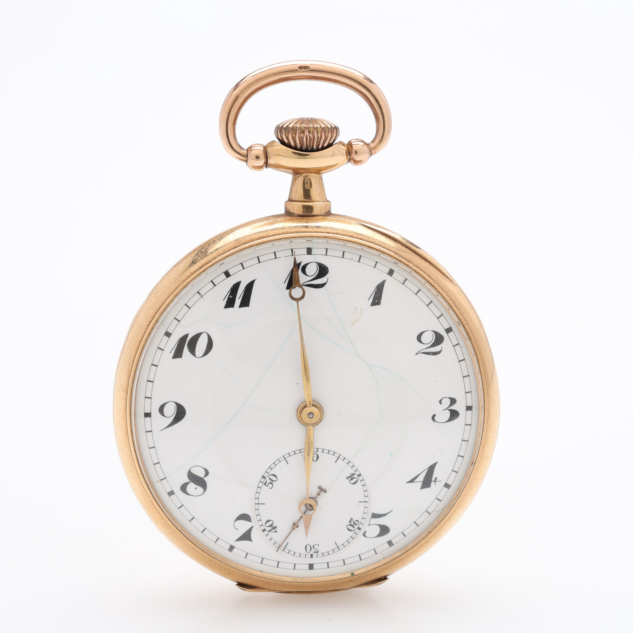 HERRFICKUR, 14 k guld, ankargång med kronuppdrag och separat sekundvisning, 1910-tal, total vikt 65,6 g.