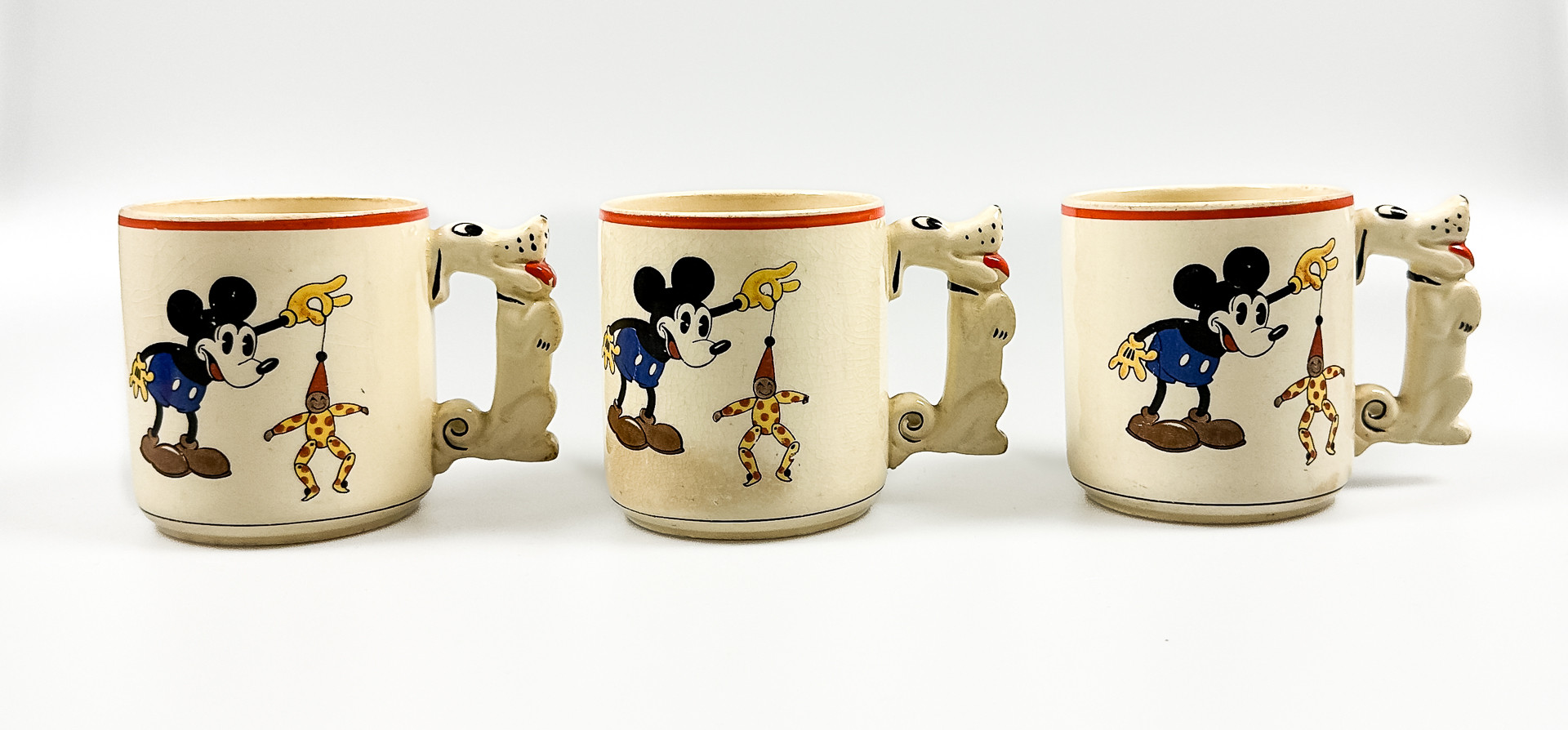 MUGGAR, 3 st porslin, "Musse Pigg, Rörstrand, 1900-talets mitt.