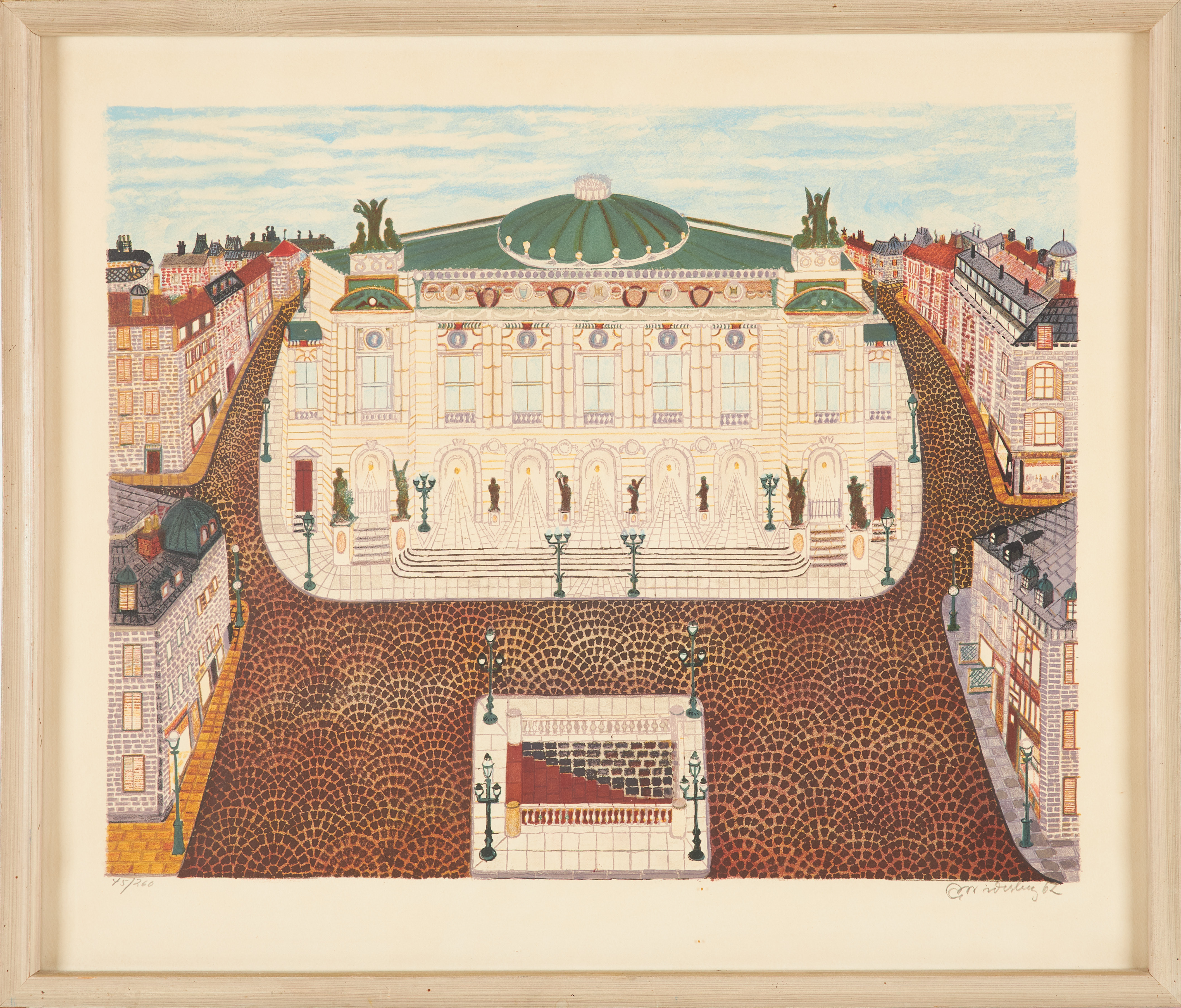 ARVID WIDERBERG. "Operahuset i Paris," färglitografi nr 45/260, signerad och daterad A Widerberg -62.