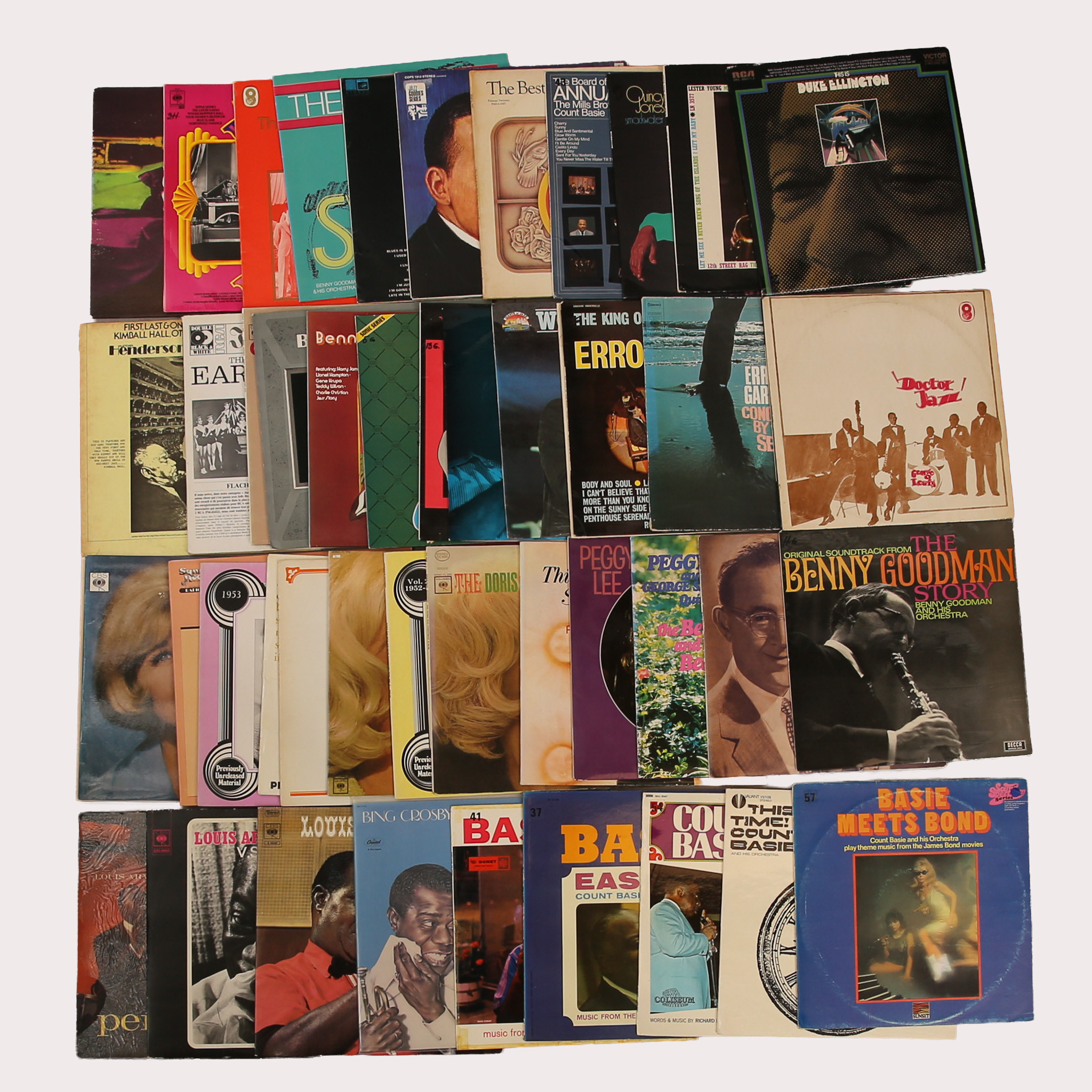 PARTI VINYL/LP skivor, jazz bla Louis Armstrong, Peggy Lee, Benny Goodman, Errol Garner mfl, tot ca 50 st.