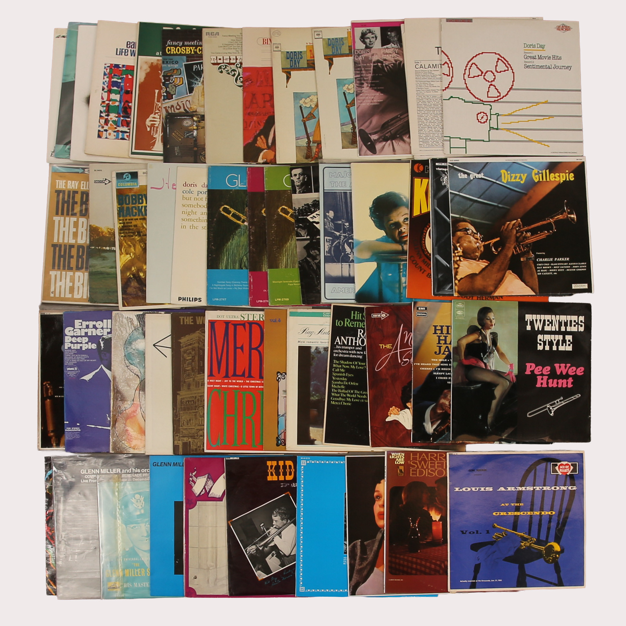 PARTI VINYL/LP skivor, jazz bla Glenn Miller Doris Day, Bing Crosby, Earl Hines mfl, tot ca 50 st.