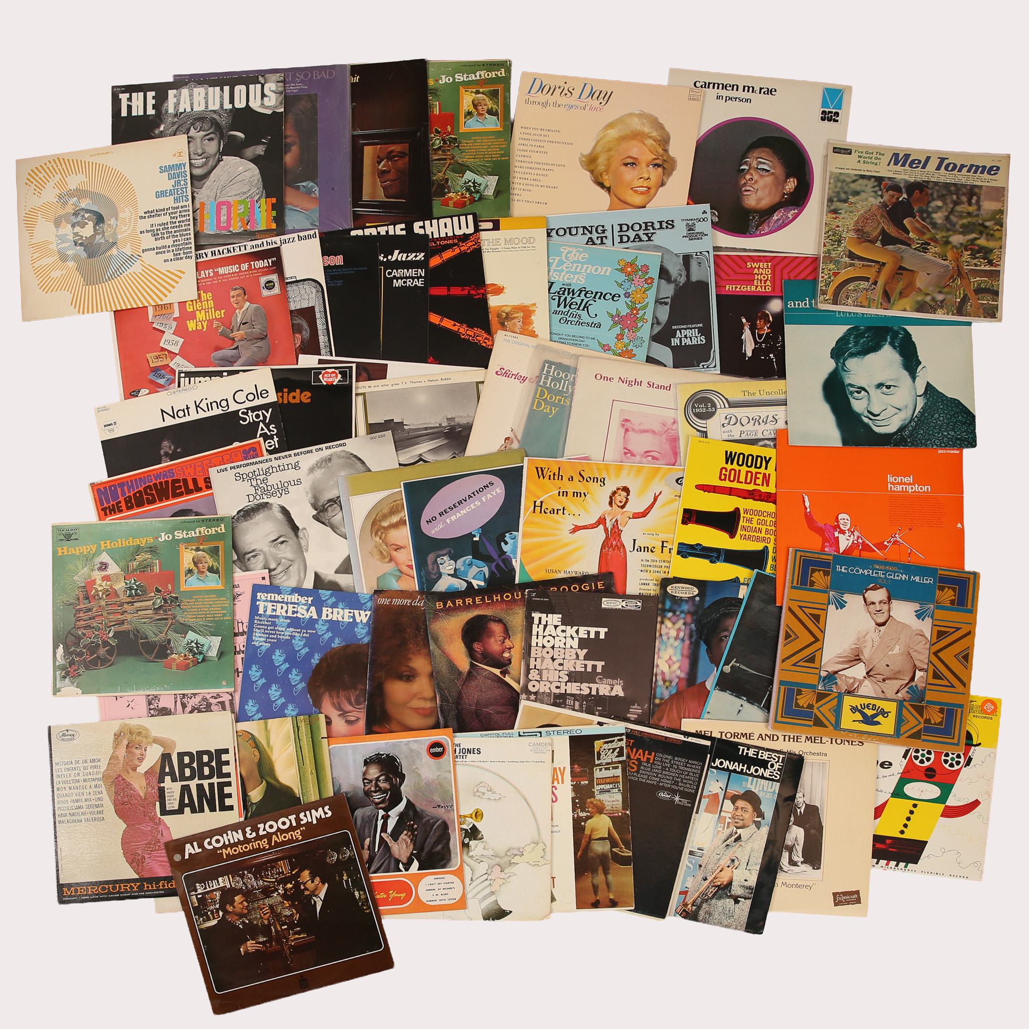PARTI VINYL/LP skivor, jazz bla Doris Day, Carmen McRae, Mahalia Jackson, Lionel Hamton mfl, tot ca 50 st.