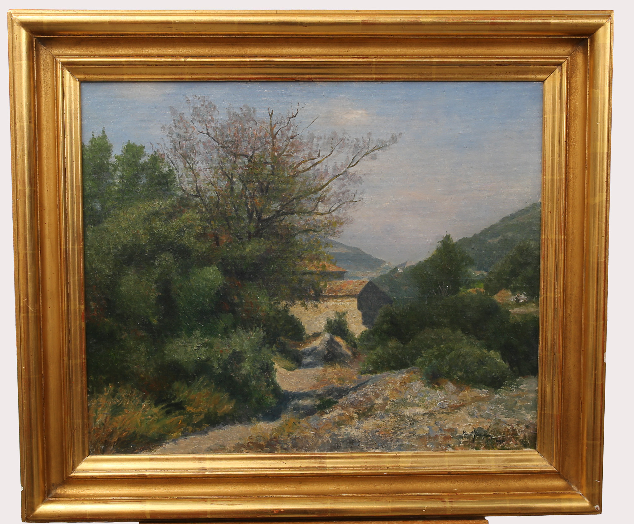 KNUT JANSON. Olja på duk, gård i sydländskt landskap, signerad, daterad 1958.