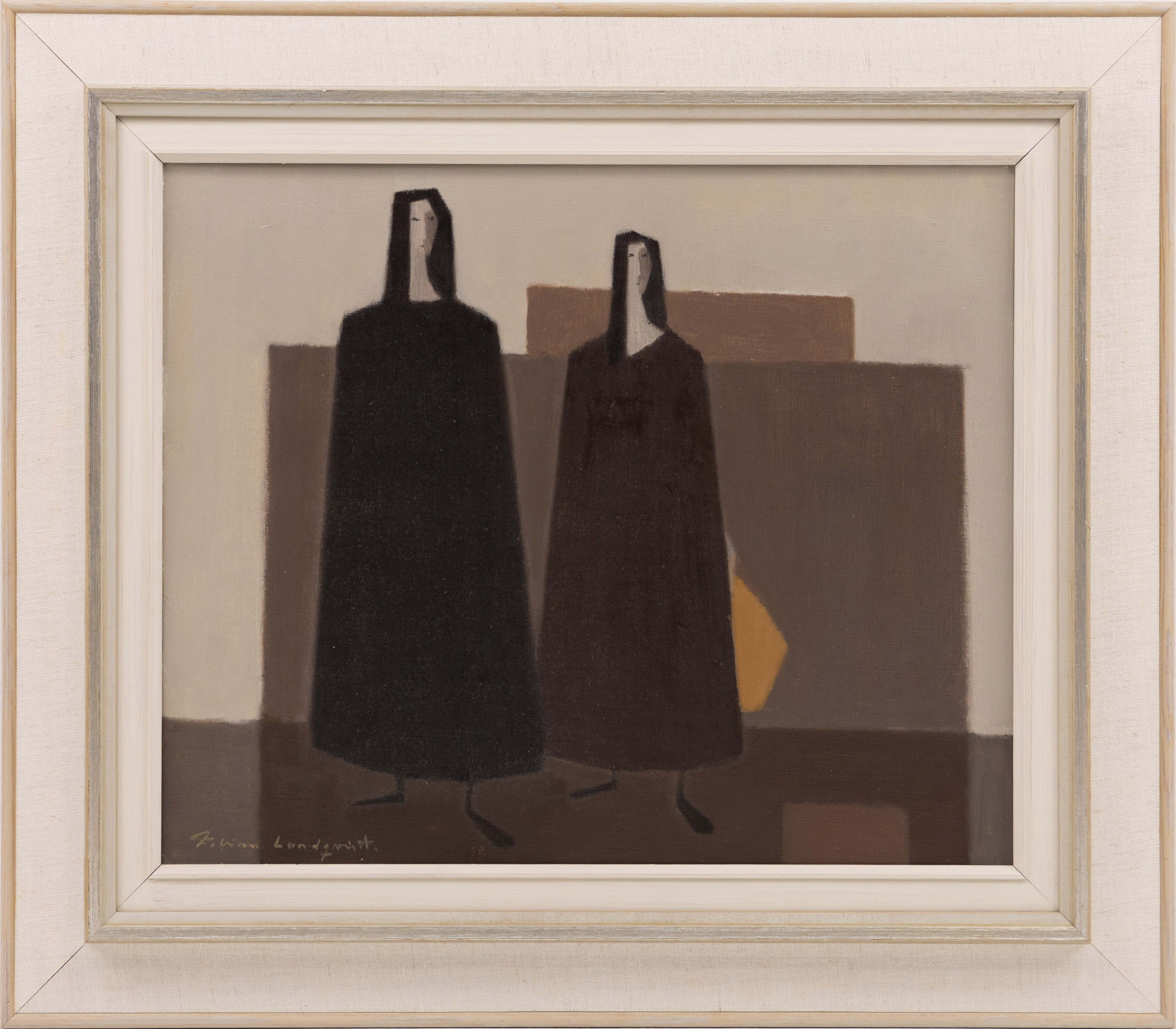 FABIAN LUNDQVIST. Olja på duk, två kvinnor, signerad.