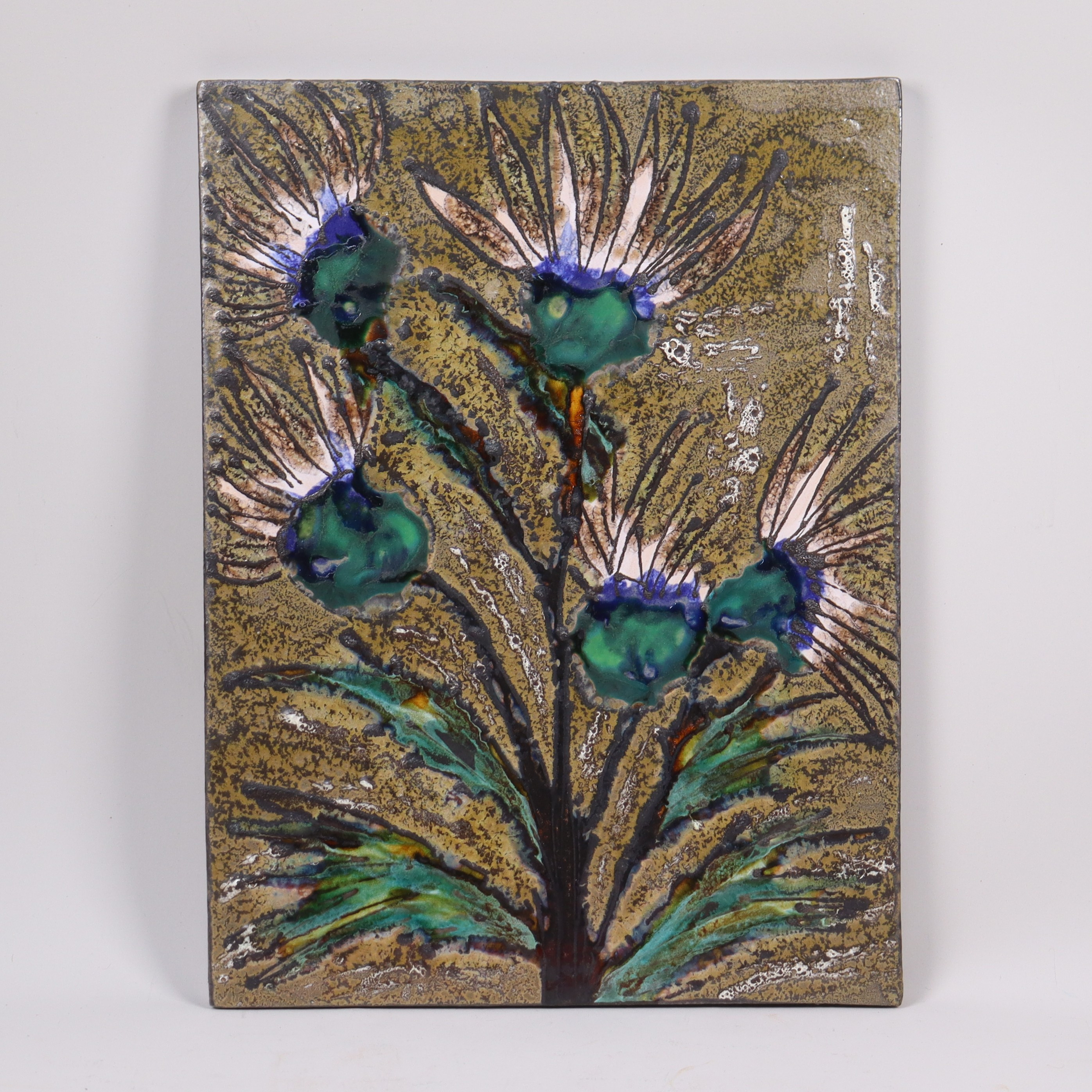 VÄGGTAVLA, keramik, Ruscha, Tyskland, blomdekor.