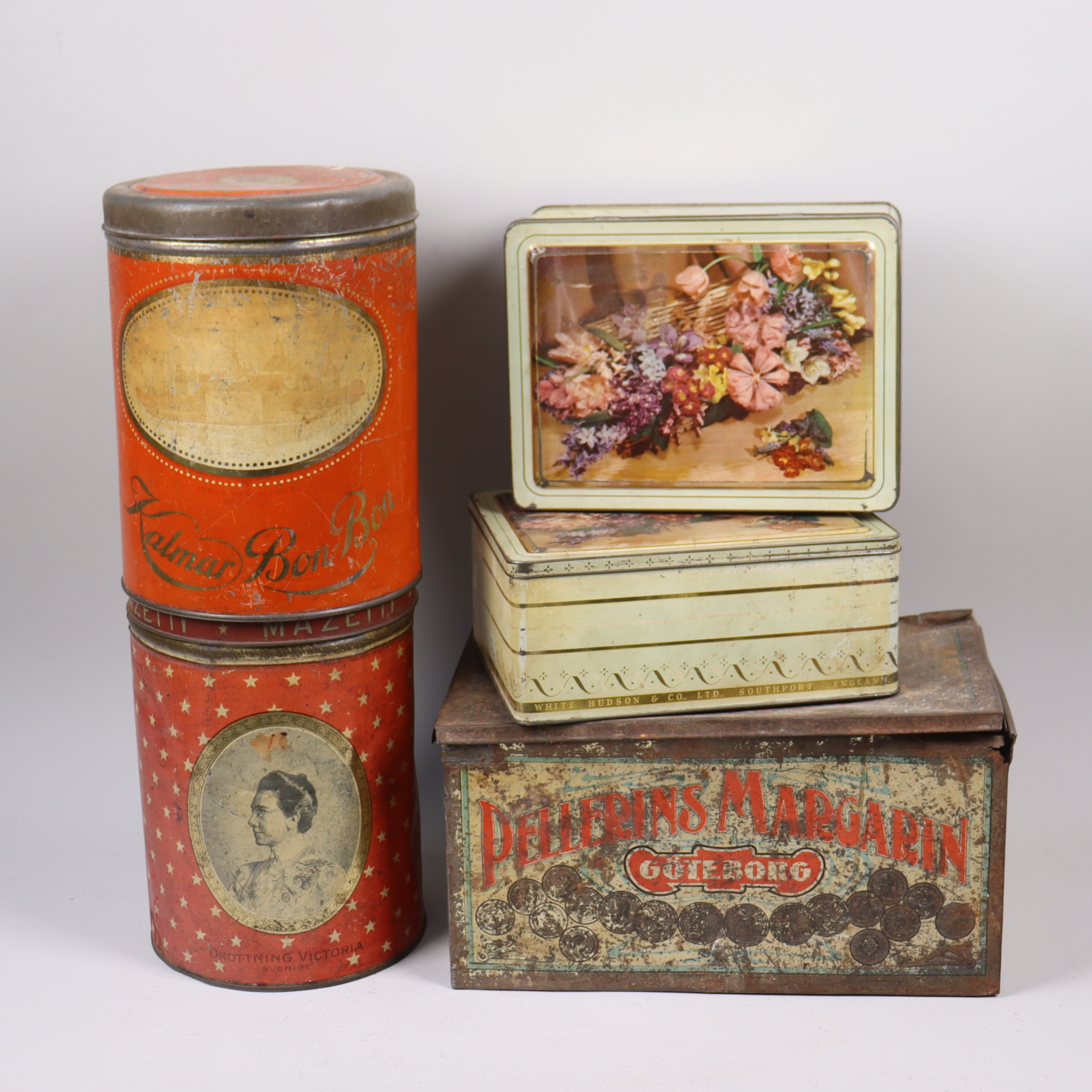 PLÅTBURKAR, Kalmar Bon Bon, Pellerins Margarin mm, 5 st.