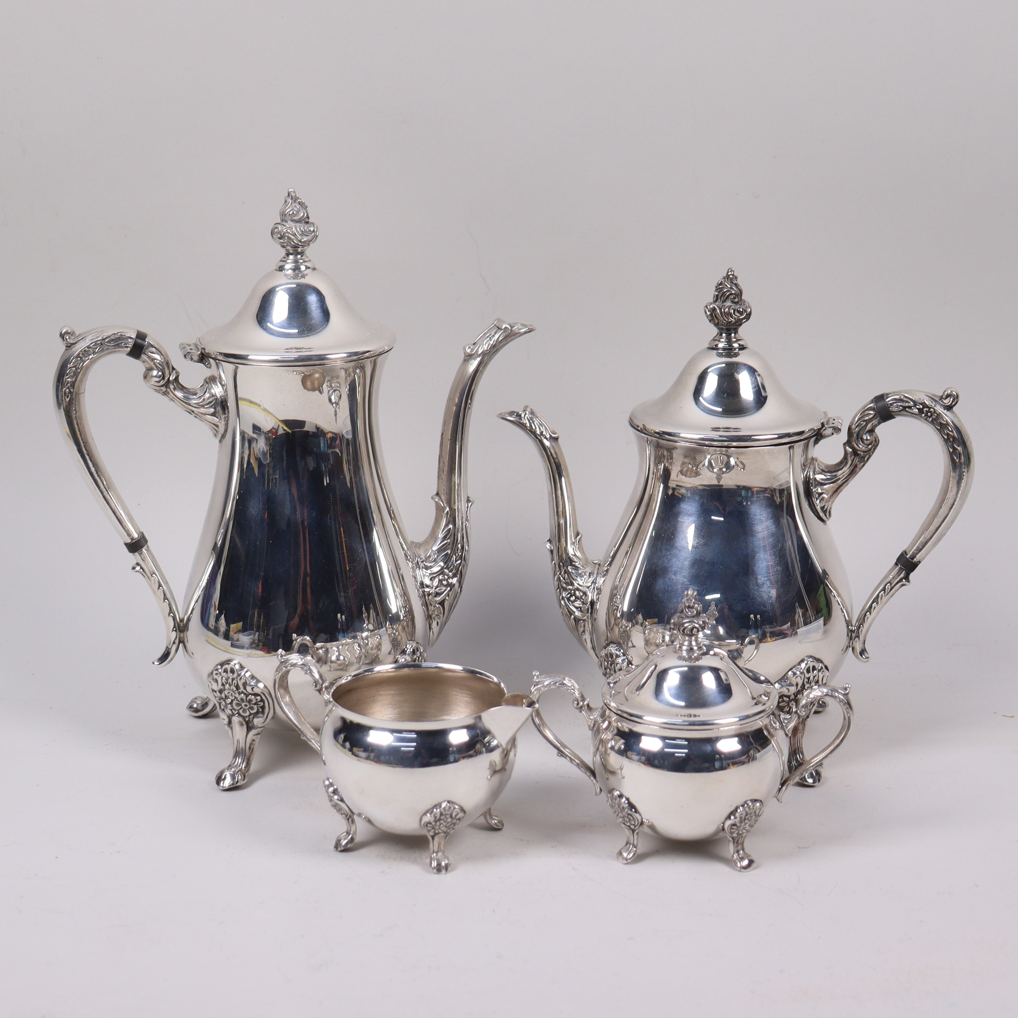 NYSILVER, Galleon, Kaffe och tekanna, mjölksnipa samt sockerskål, 4 delar.