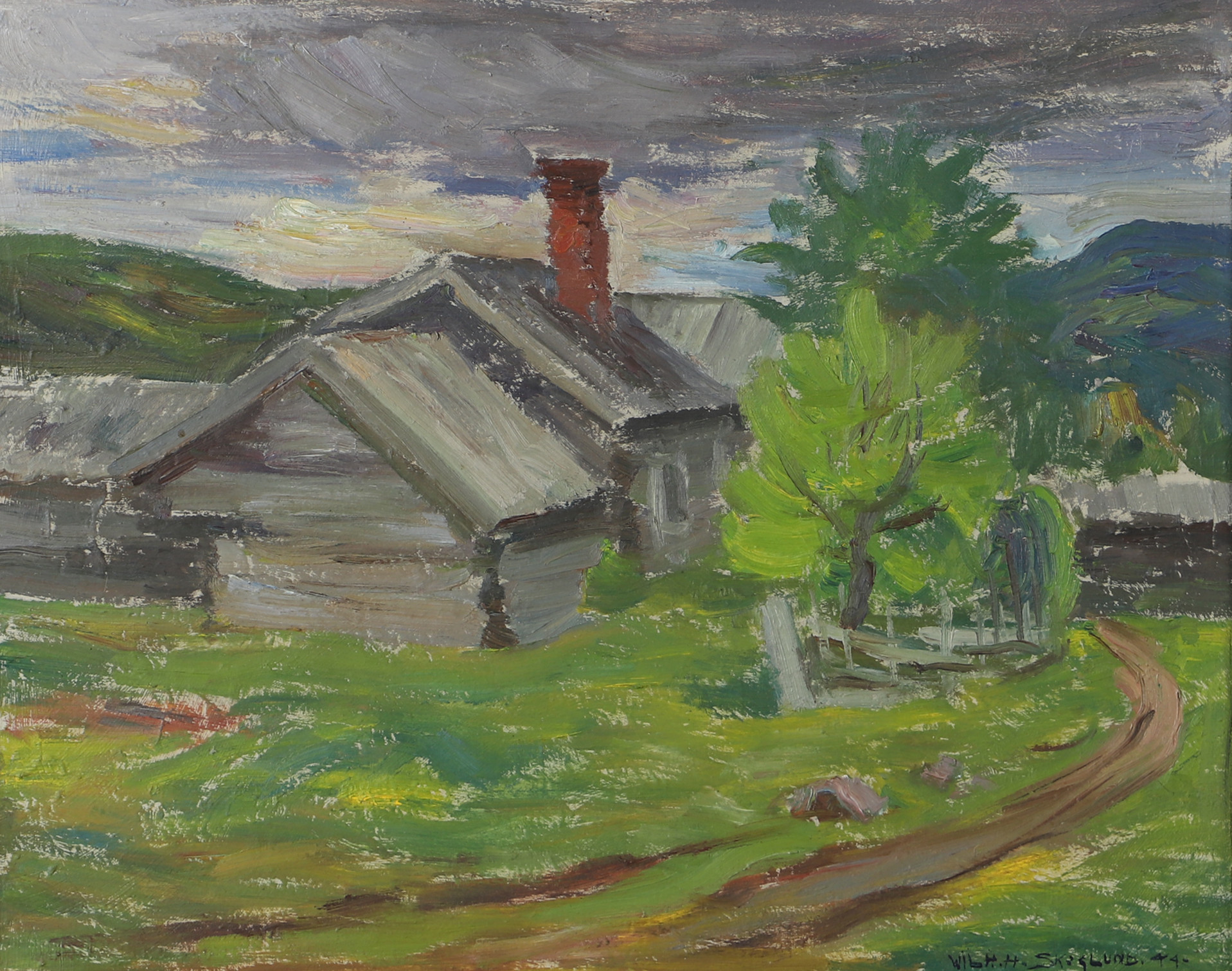 WILHELM SKOGLUND. Landskap med hus, olja på duk, signerad -44.