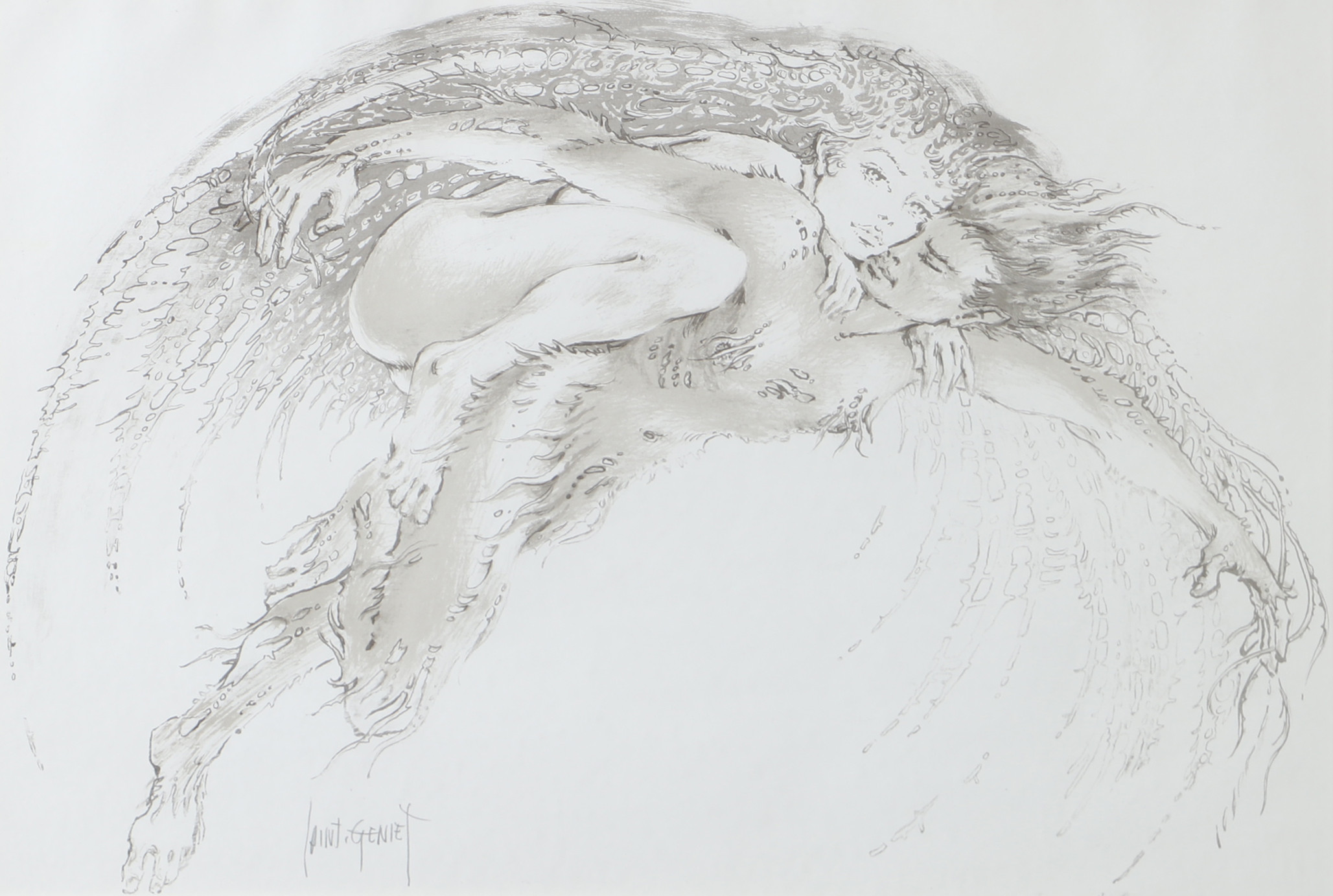 FRANCIS DE LASSUS SAINT-GENIES. EFTER. Förälskat par, grafiskt blad, signerad.