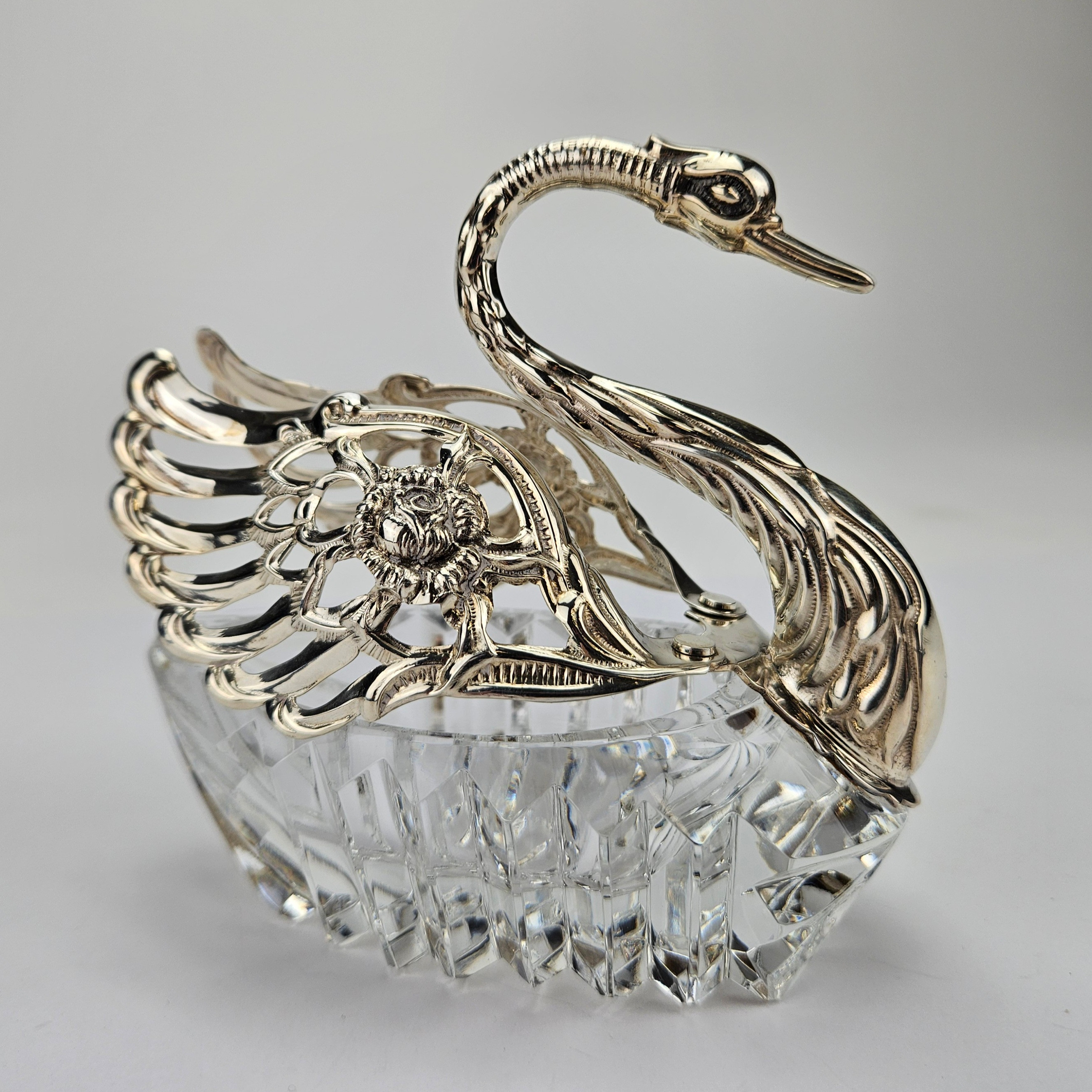 SKÅL, silver och glas, svan, 1900-tal.