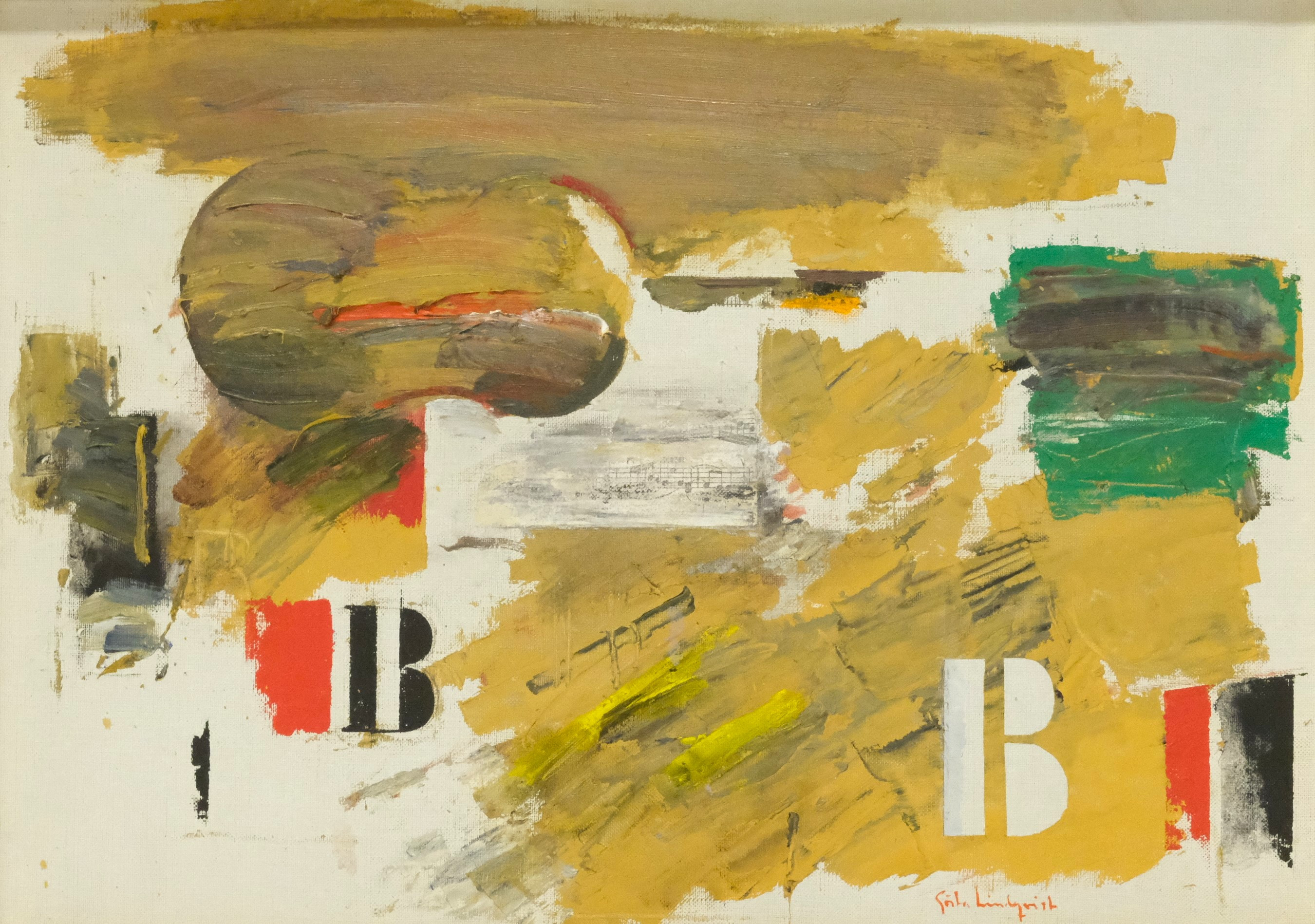 GÖSTA  LINDQVIST. "FIOL MED B", OLJA PÅ DUK.