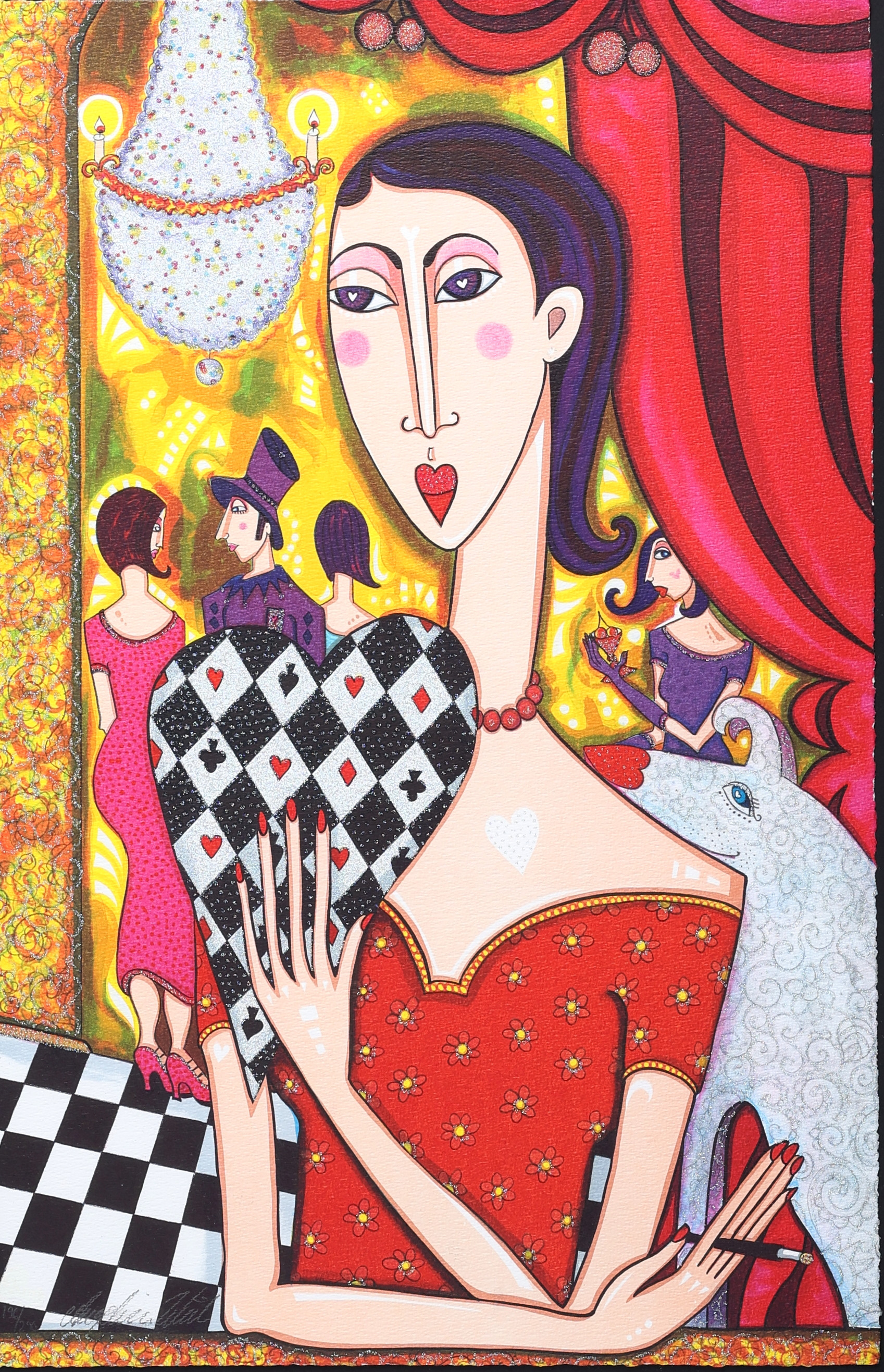 ANGELICA WIJK. Litografi, "Hjärter Dam", numrerad 196/290, signerad.