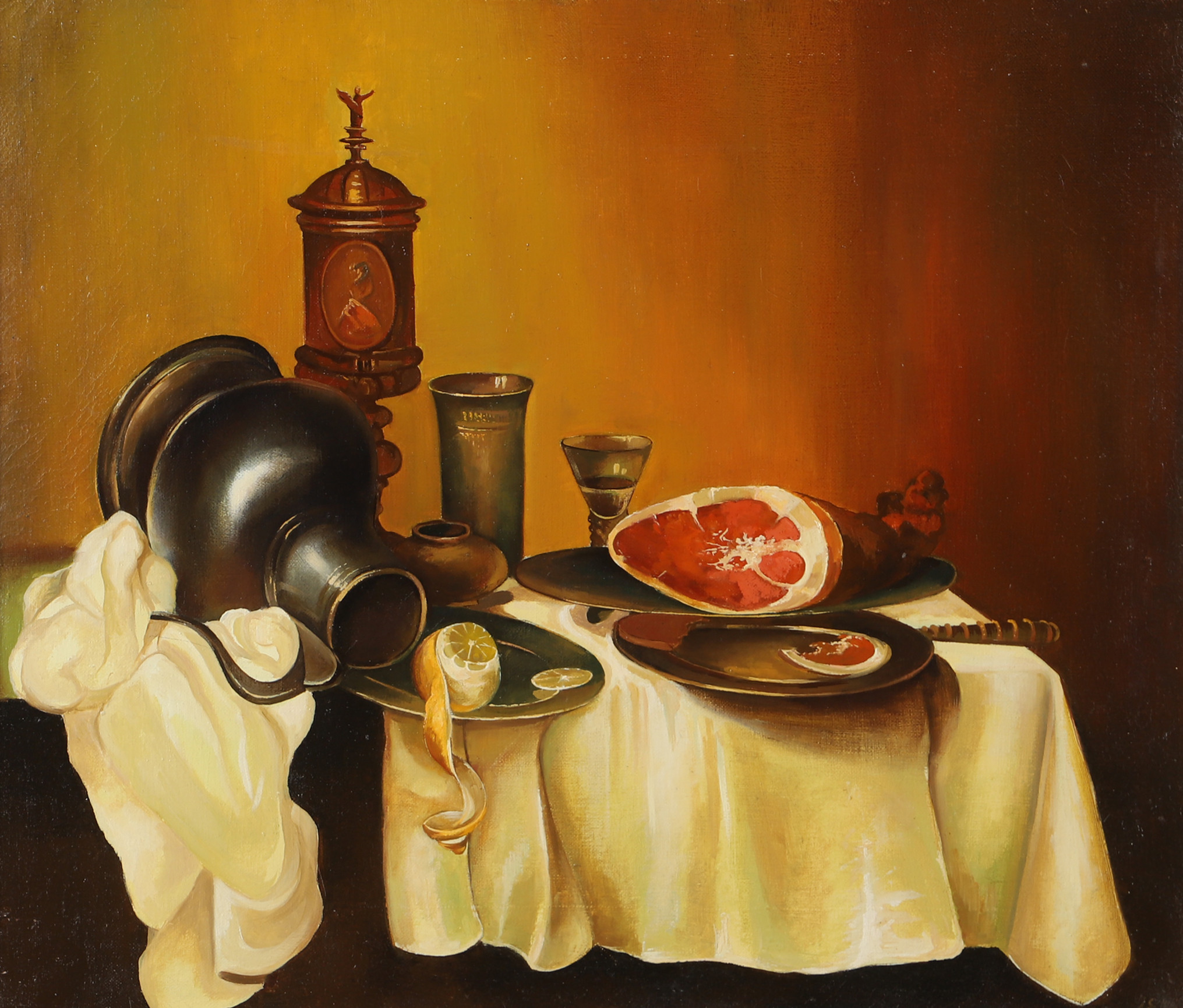 OIDENTIFIERAD KONSTNÄR. Stilleben, olja på duk, otydligt signerad.