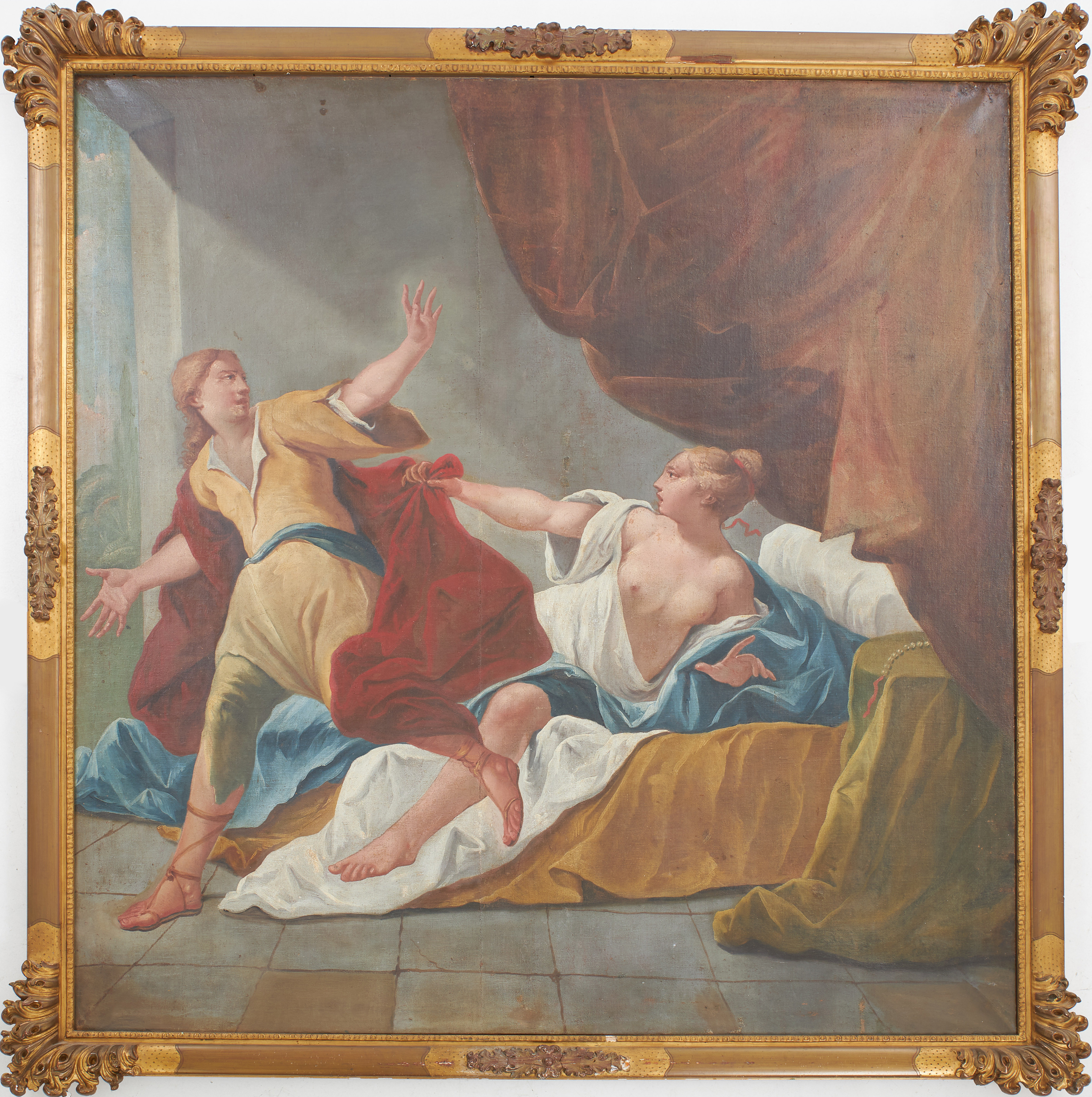 OKÄND KONSTNÄR, historiemåleri, sekelskiftet 18/1900-tal, olja på duk, ramen signerad CLAES HULTBERG STOCKHOLM, bronserad träram med pastellage i relief.