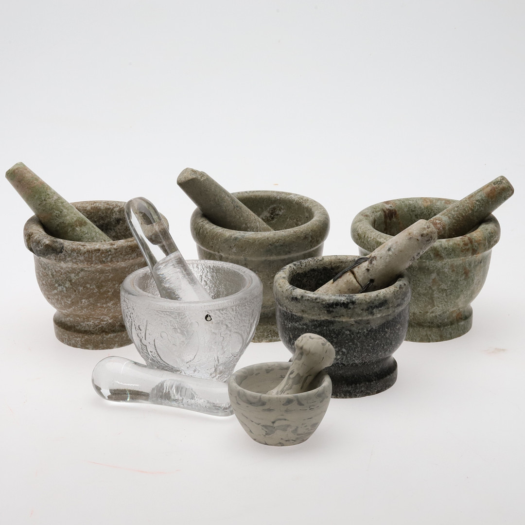 MORTLAR, 6 st, sten & glas.