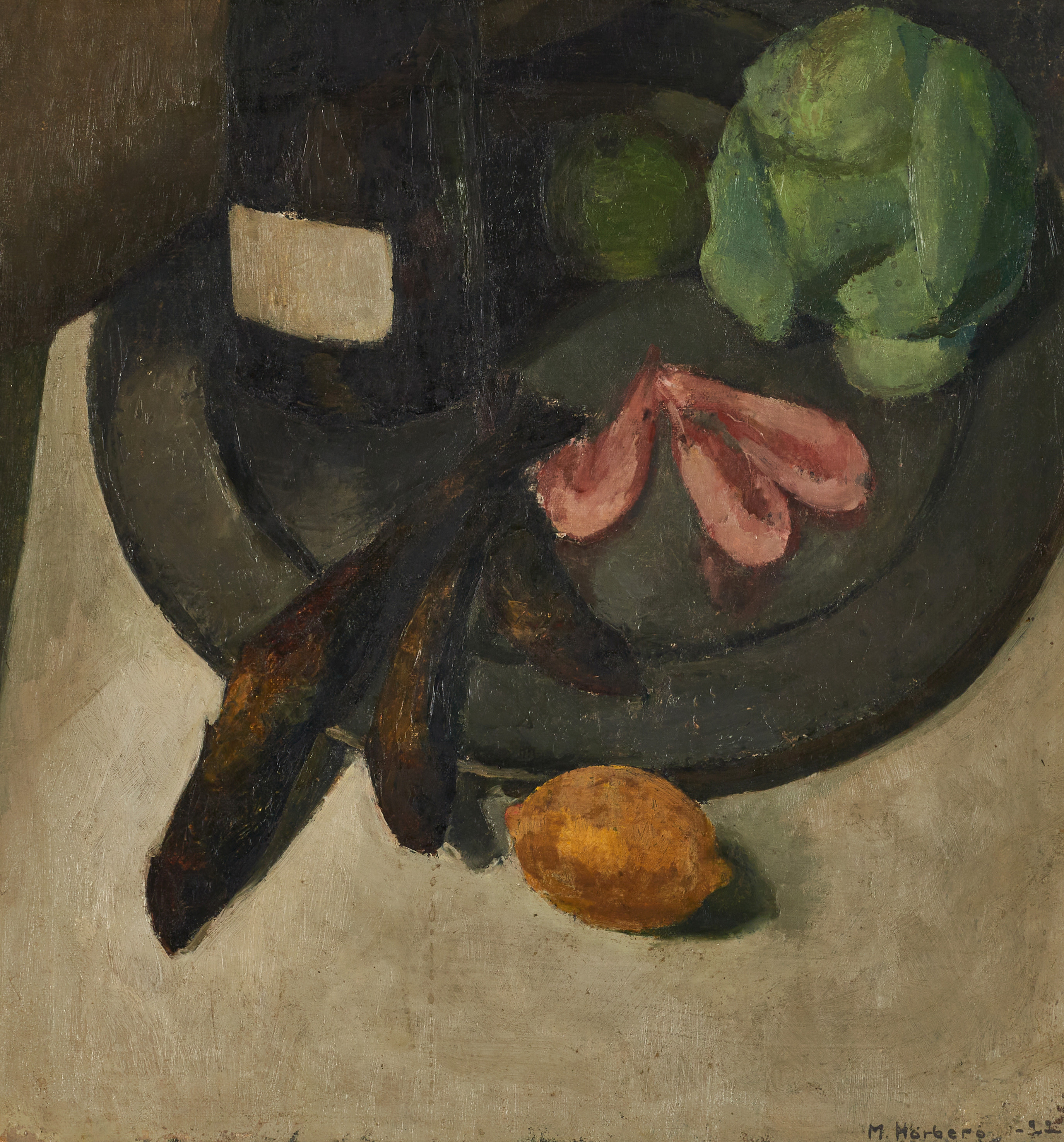 MARGIT HÖRBERG. Stilleben, signerad och daterad M. Hörberg -22, olja på pannå.