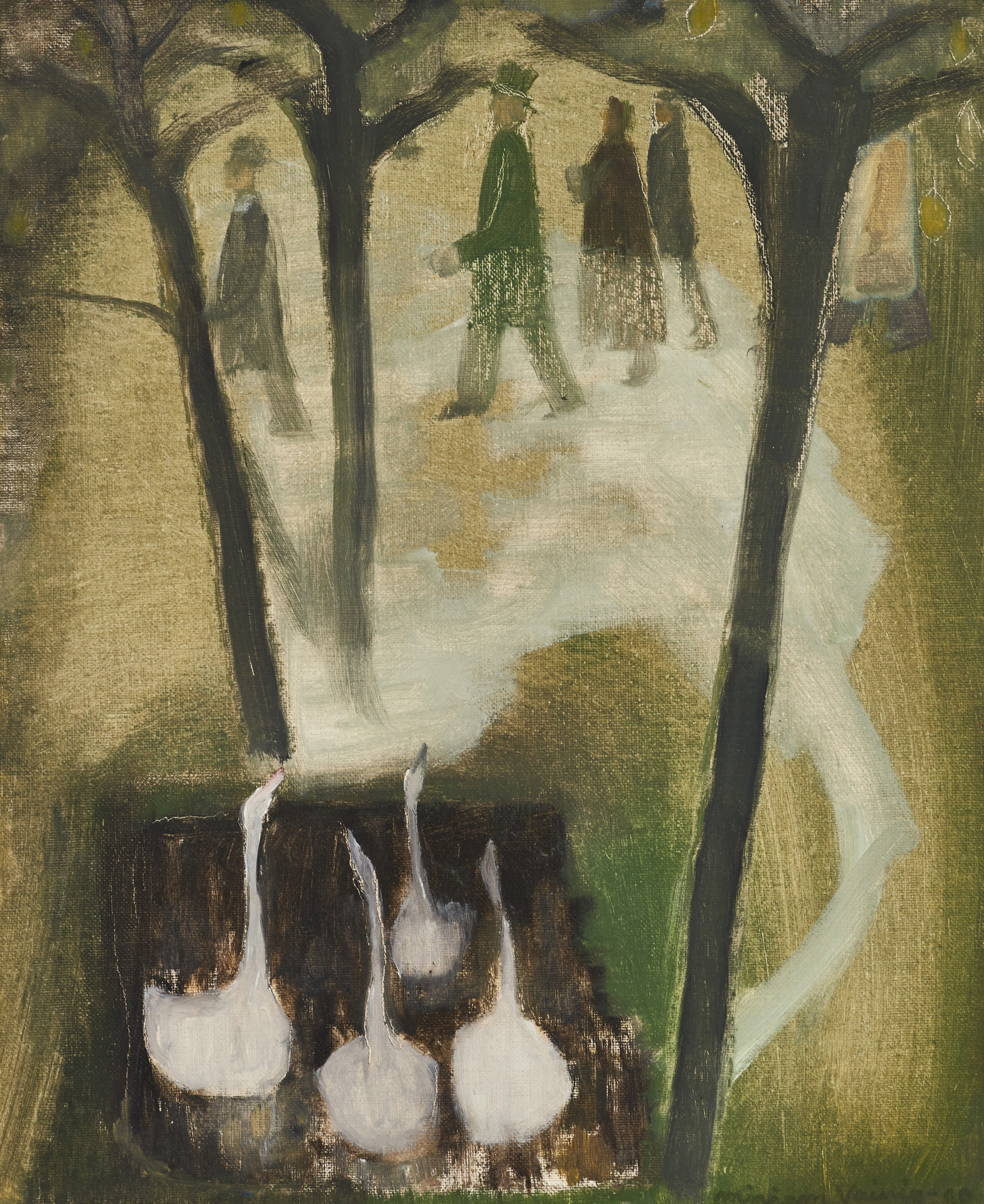 MIRJAM VAINIO (Finland/Sverige, 1915-1977). "Svanor", signerad och daterad -60, olja på duk.