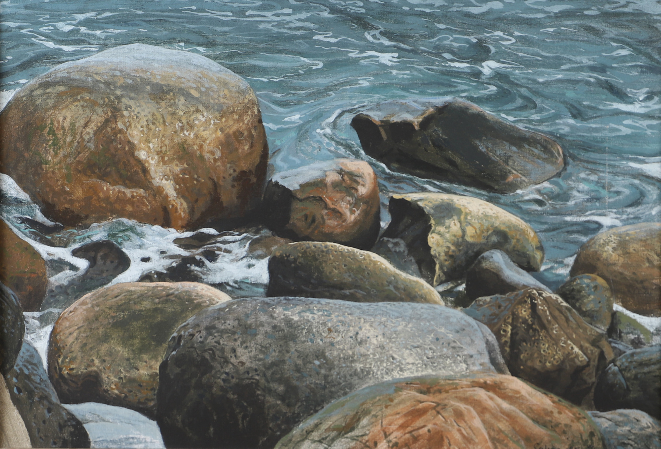 GÖSTA CALMEYER. Stenar vid vatten, olja på duk, signerad Calmeyer.