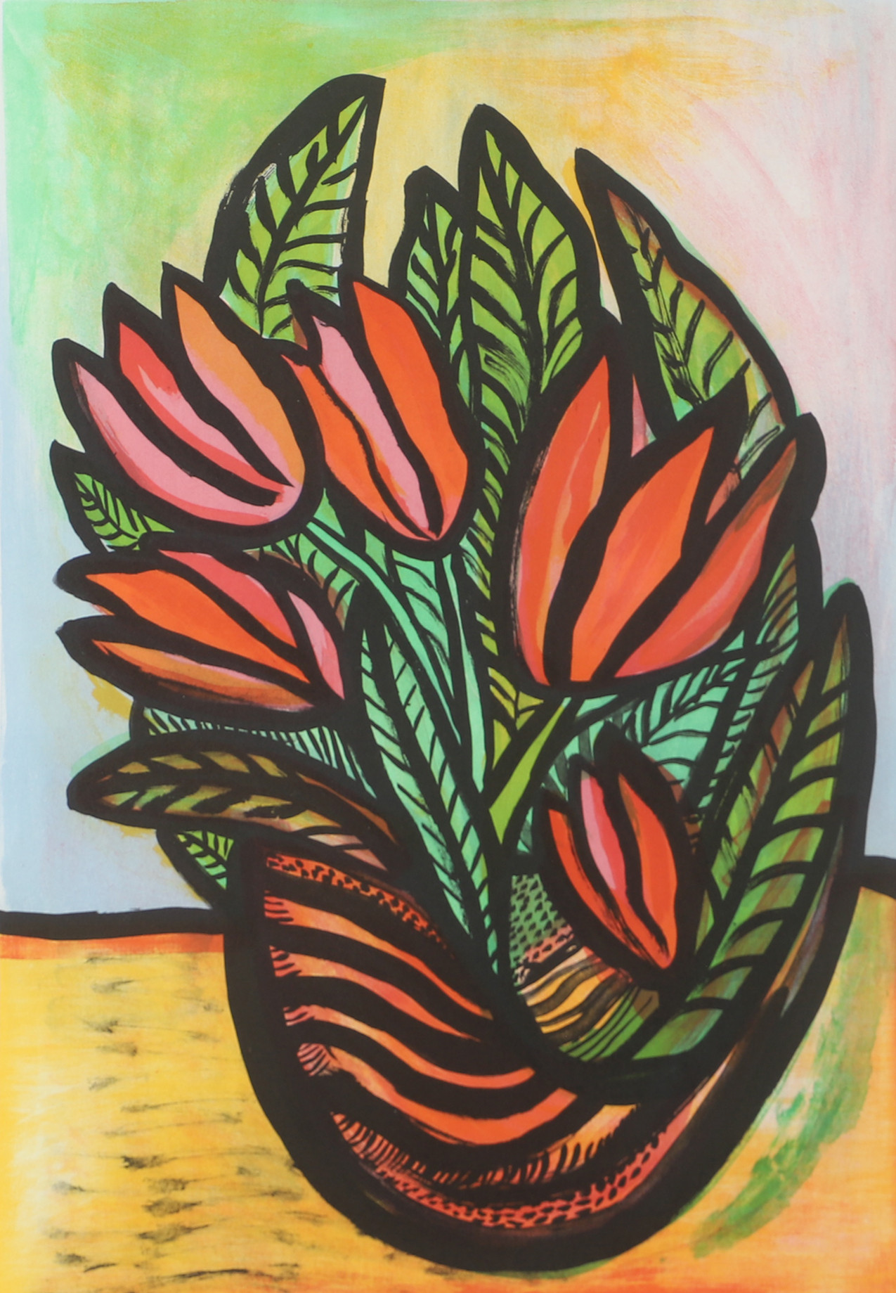 ULRICA HYMAN-VALLIEN. Tulpaner i vas, färglitografi, signerad Ulrica H.V.